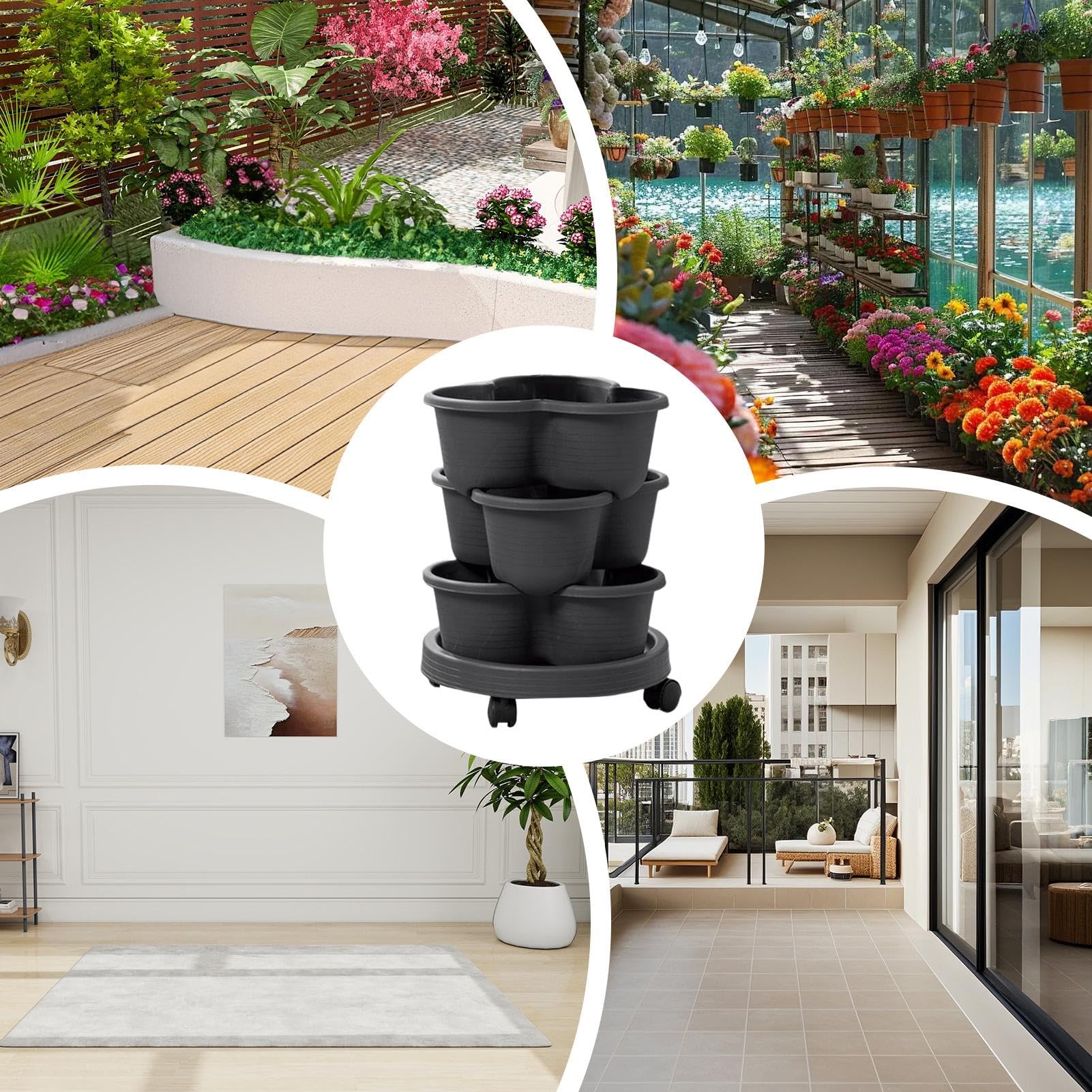 Fioriera impilabile per fragole, vaso verticale con di auto-irrigazione, multi-livello salvaspazio con ruote (31,4 x 13,5 cm), per verdure, fiori, piante grasse | Fioriera A Torre Da Giardino Per Uso Interno per Giardinaggio e Coltivazione in Casa Interno