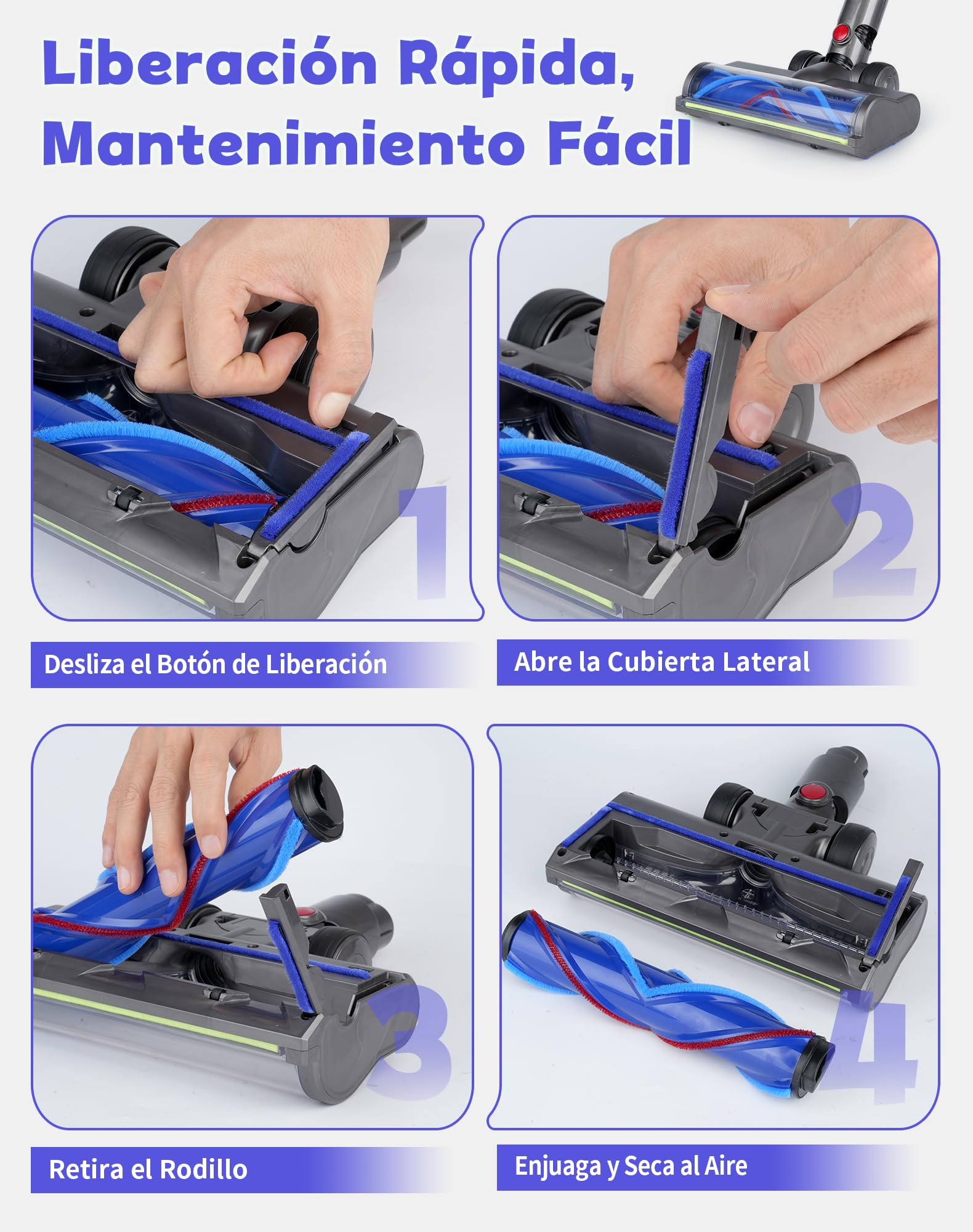 Cepillo para Dyson V7 V8 V10 V11 V15 con Luz LED Verde, Cepillo de Rodillo Suave Motorizado para Suelos Duros y Alfombras de Pelo Corto, Accesorio Aspiradora Dyson de Repuesto