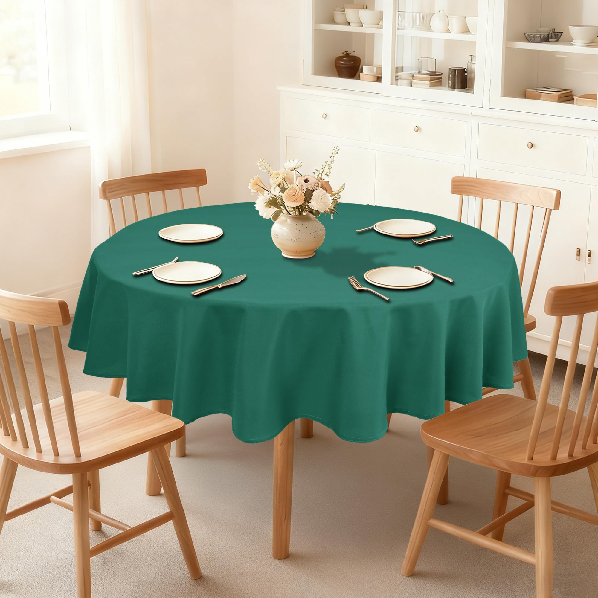 XWZO Round Table Cloth Solid Table Cover Water Resistant Table Cloths Wipe Clean Tablecloth for Cafe, Restaurant, Buffet, Tabletop Party 120cm(48inches) Green