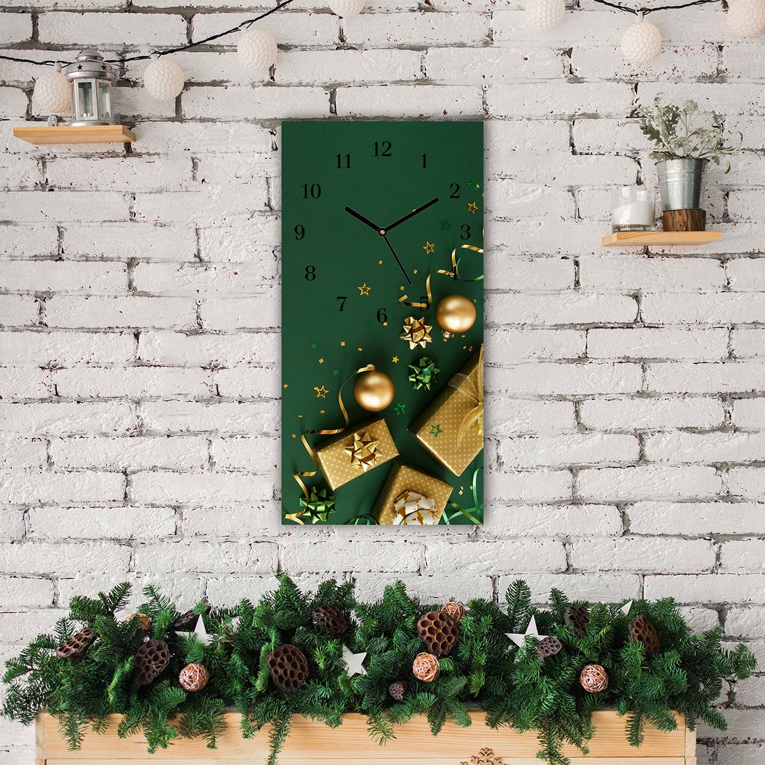 Tulup Zegar Świąteczny 30x60cm Czarne Wskazówki Szklany Zegar Na Ścianę Ze Szkła Dekoracja Świąteczna Boże Narodzenie Święta Prezent Ścienny - Prezenty Ozdoby Zima