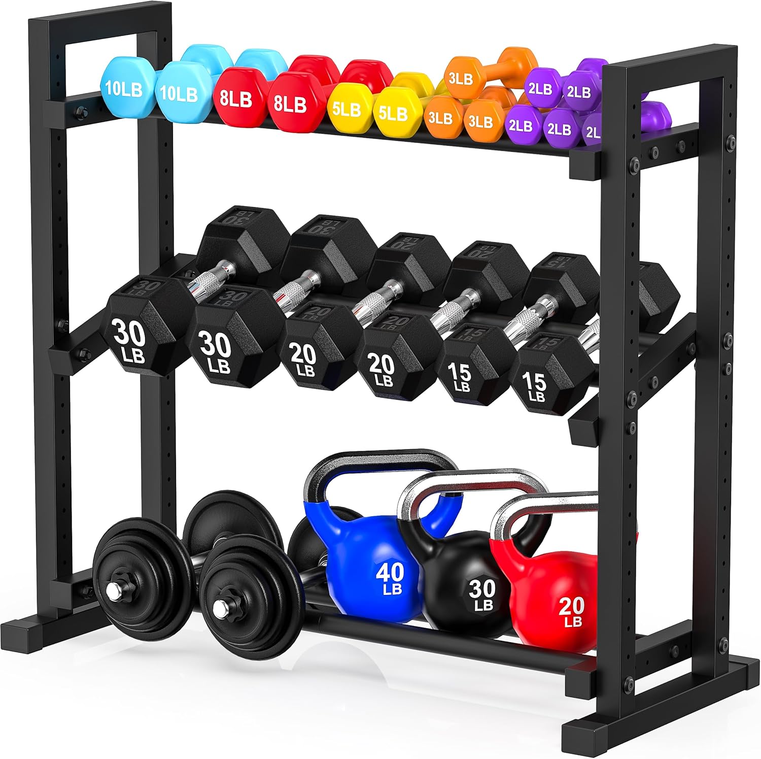 LarFaFa 3-Tier Adjustable Dumbbell Rack - Heavy Duty 450LB Capacity Stand for Home Gym Dumbbells, Kettlebells & Weights, Space-Saving Storage
