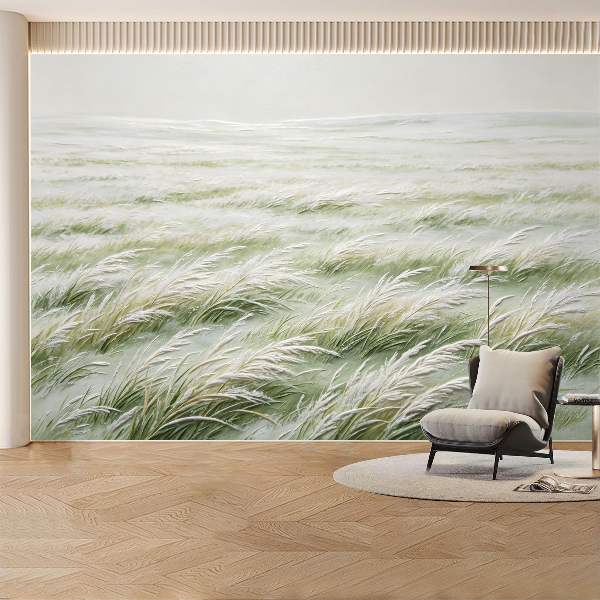 Custom Wall Mural Wallpaper Wheat Field Landscape Nature Large Wall Art Minimalist Misty Removable SelfAdhesive Large Photo for Living Room， Bedroom， Office