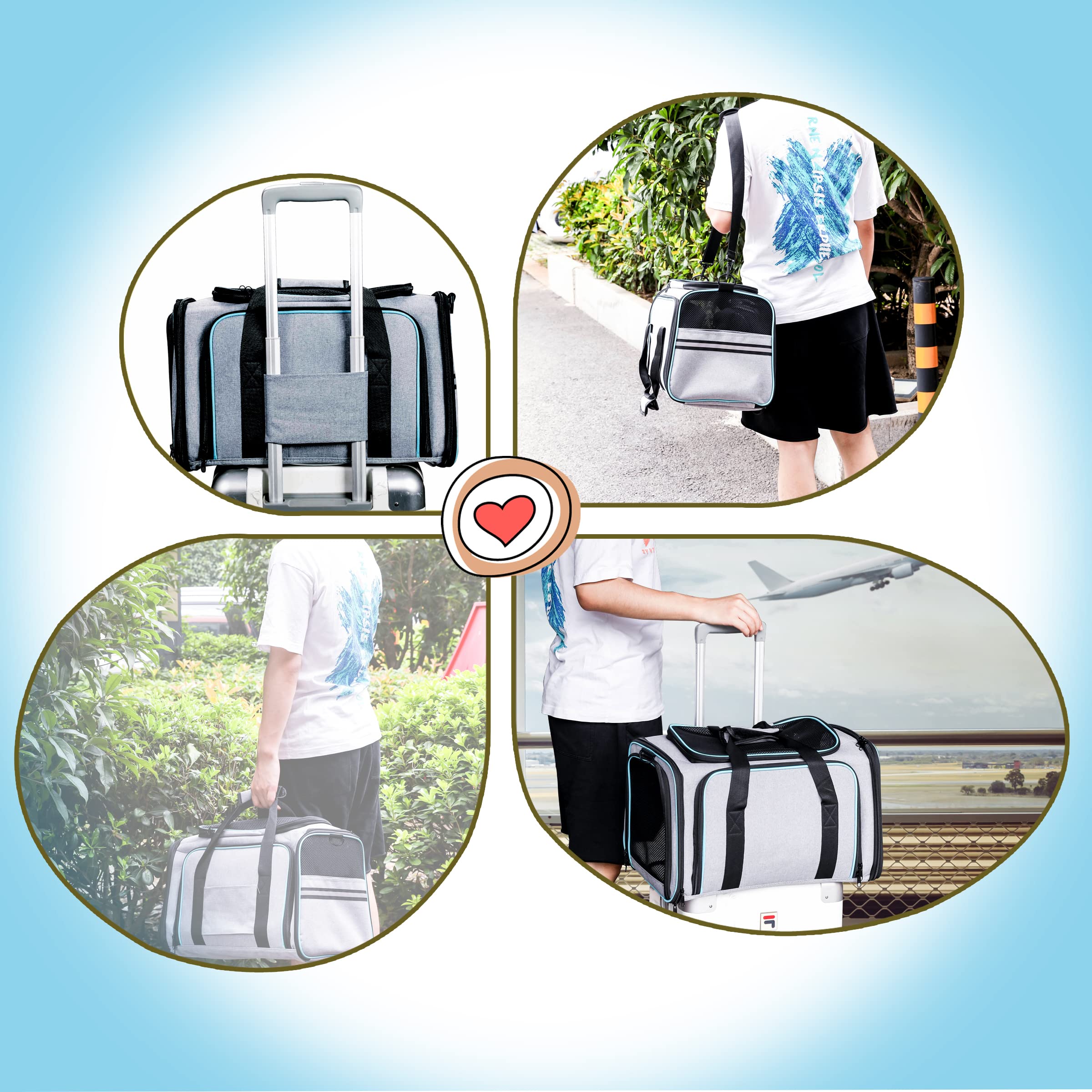 Cat Dog Carrier, Airline Approved Expandable Soft-Sided Pet Carrier with Removable Fleece Pad and Pockets - Image 4