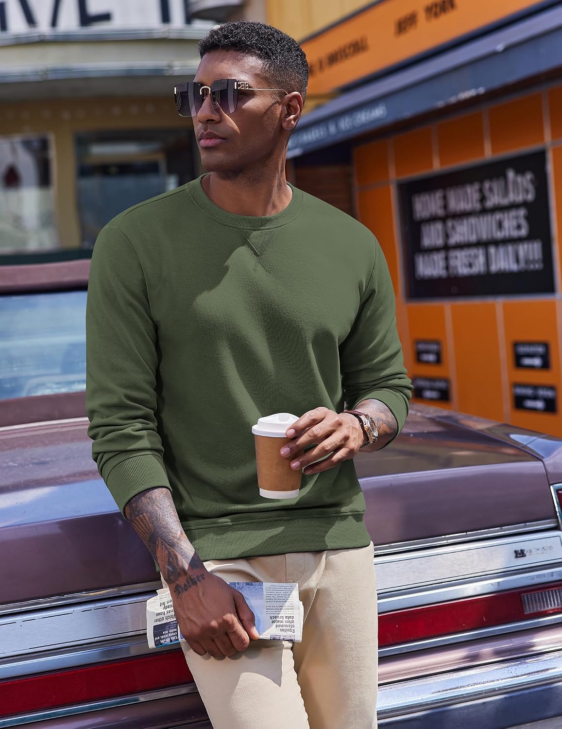 COOFANDY Men's Crew Neck Fleece Pullover Thermal Long Sleeve Sweatshirt image 2