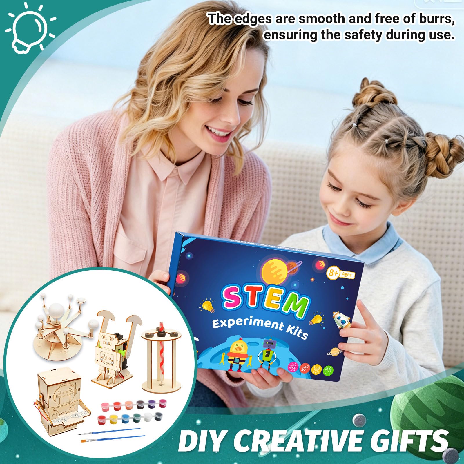 Experimentos para niños Set de 4, Kit de experimentos para niños de 8 a 14 años, Kit electrónico Stem DIY, Kit científico de Madera Puzzle 3D, Caja de experimentos Juguete Educativo Regalo para niños