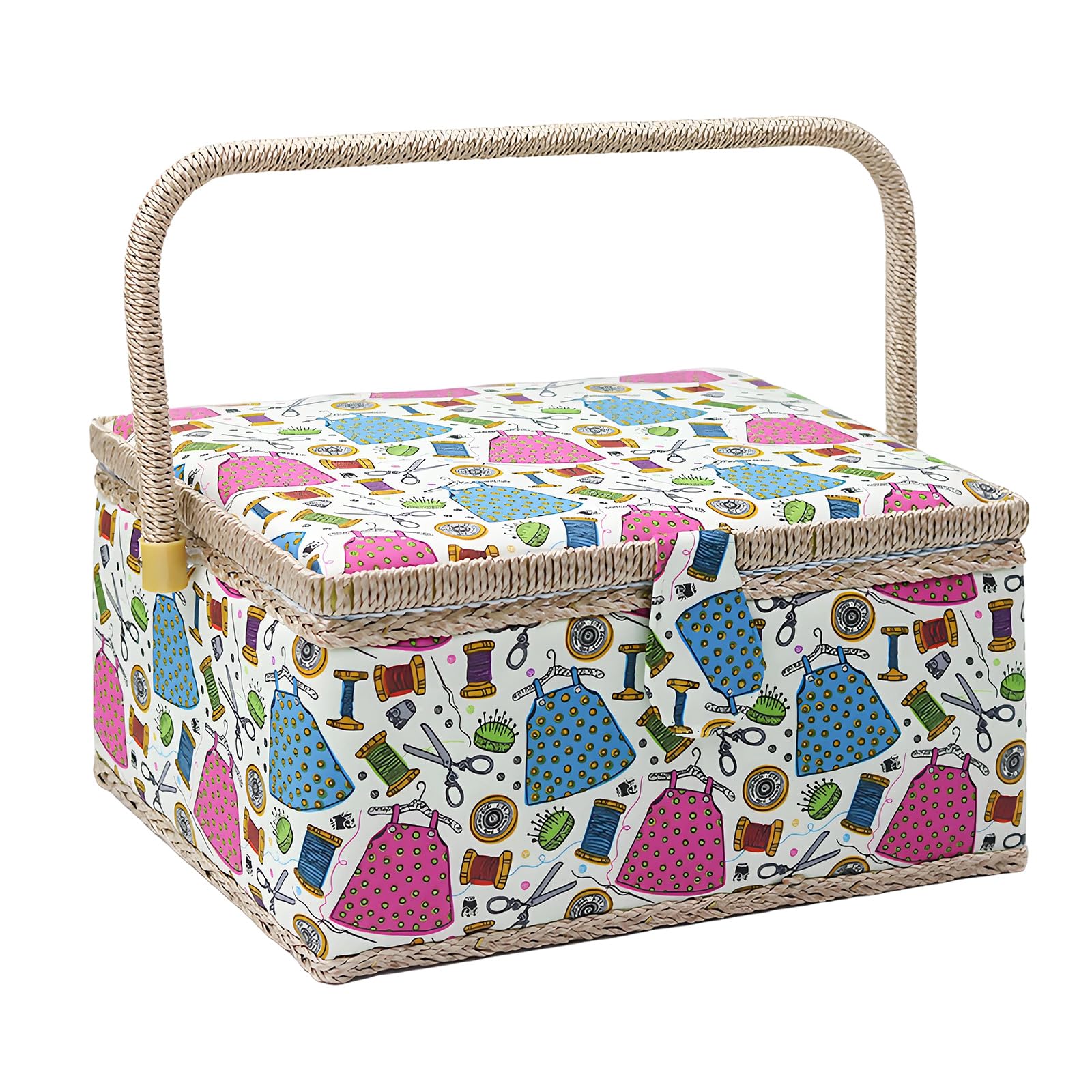 Xinsheinelry Hand Fabric Covered Sewing Box Featuring Strong Latches and Room Interior for All Your Crafting Needs Ending Needle Case