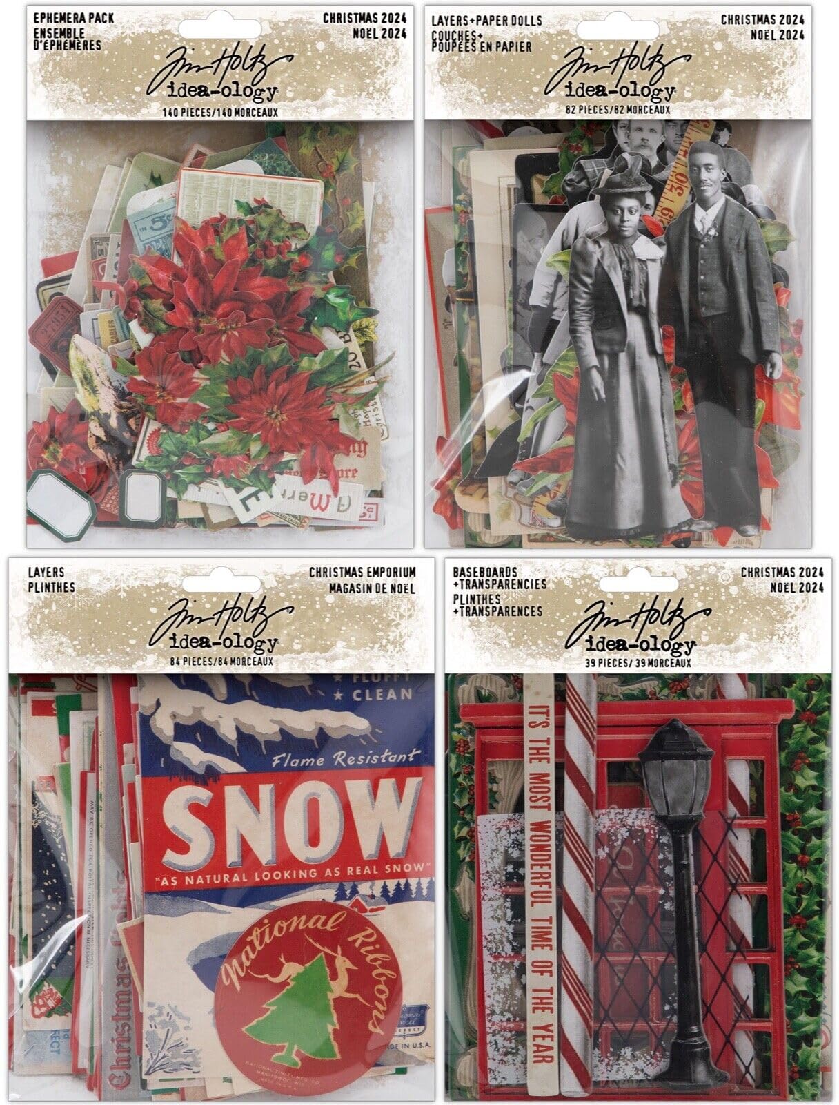 Tim Holtz Idea-ologyChristmas 2024 Ephemera, Layers Paper Dolls, Layers Emporium & Baseboards - 4 Piece Bundle