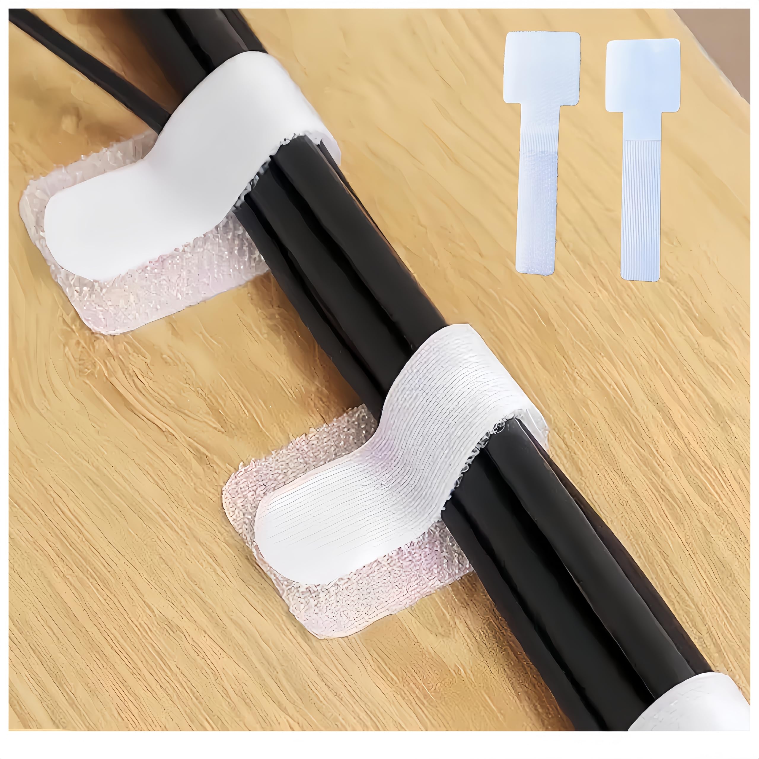 Cwmniily White Self-Adhesive Hook And Loop Cable Ties，100 Pcs Under Desk Cable Management ，Cable Tidy With Sticky Velcro, Cord Organizer For Pc、 Tv And Home Wire Management Use 3Cmx9cm (White)