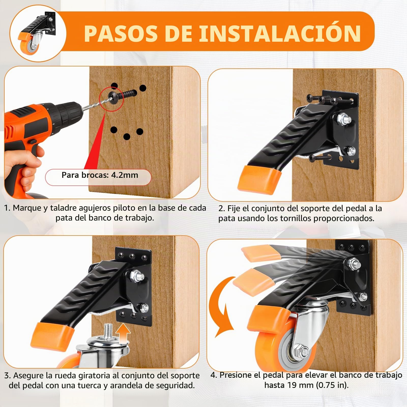 DBREAKS Set de 4 Roulettes para Muebles Pesados Capacidad de 300KG 63,5mm, 360 Grados Roulettes Pivotantes para Bancos de Trabajo, Poliuretano Ruedas, Ruedas para Mover Muebles, Taller, Carros