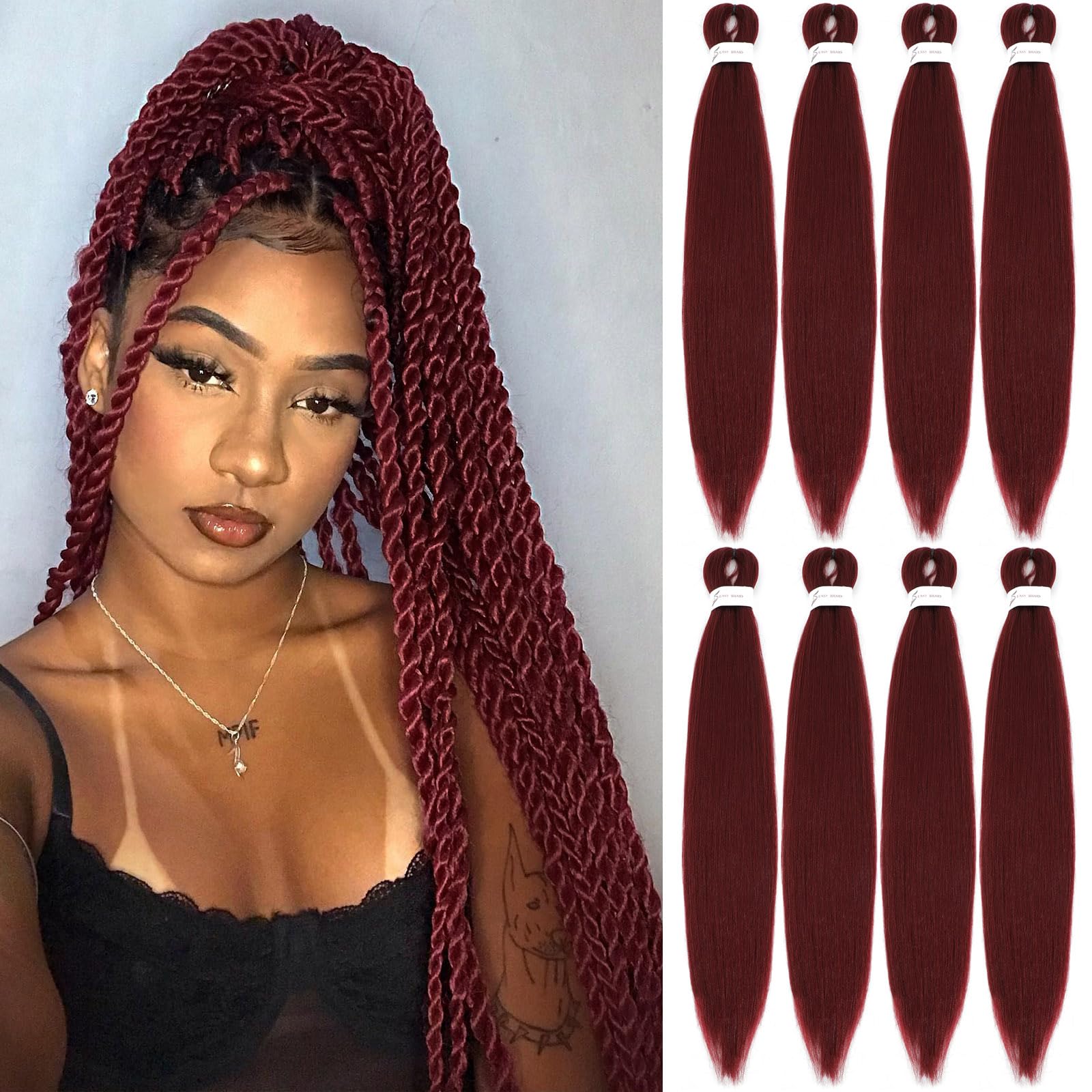 Braiding Hair Pre Stretched 20 Inch 8 Pack Braiding Hair Extensions Itch Free Soft Yaki Texture Hot Water Setting Synthetic Crochet Braids Hair For