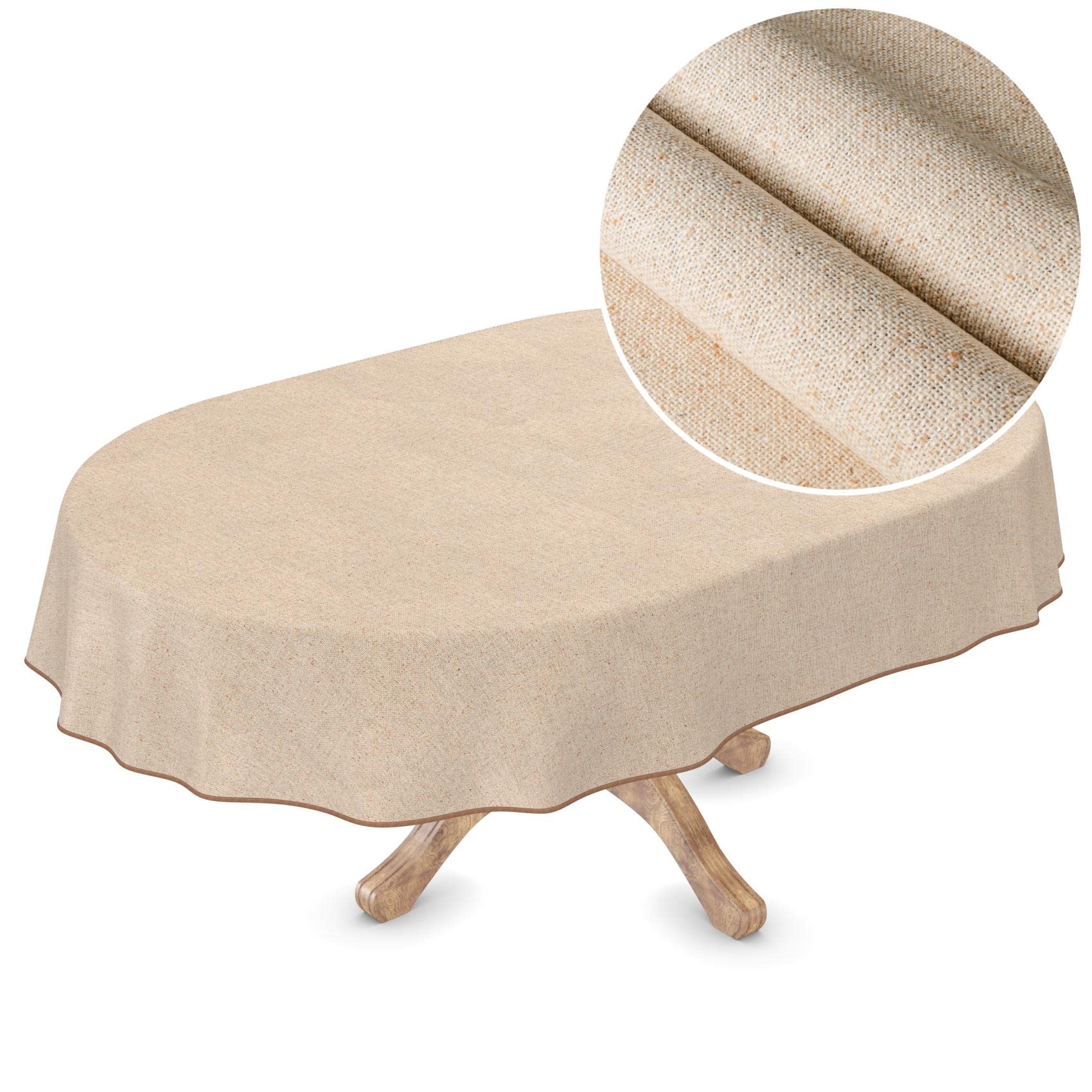 ANRO Wachstuchtischdecke Textil Tischdecke Wachstuch abwaschbar Leinenoptik Beige Uni Nachhaltig Oval Wachstischdecke wasserabweisend Gartentischdecke Meterware pflegeleicht Lotuseffekt 180x140cm