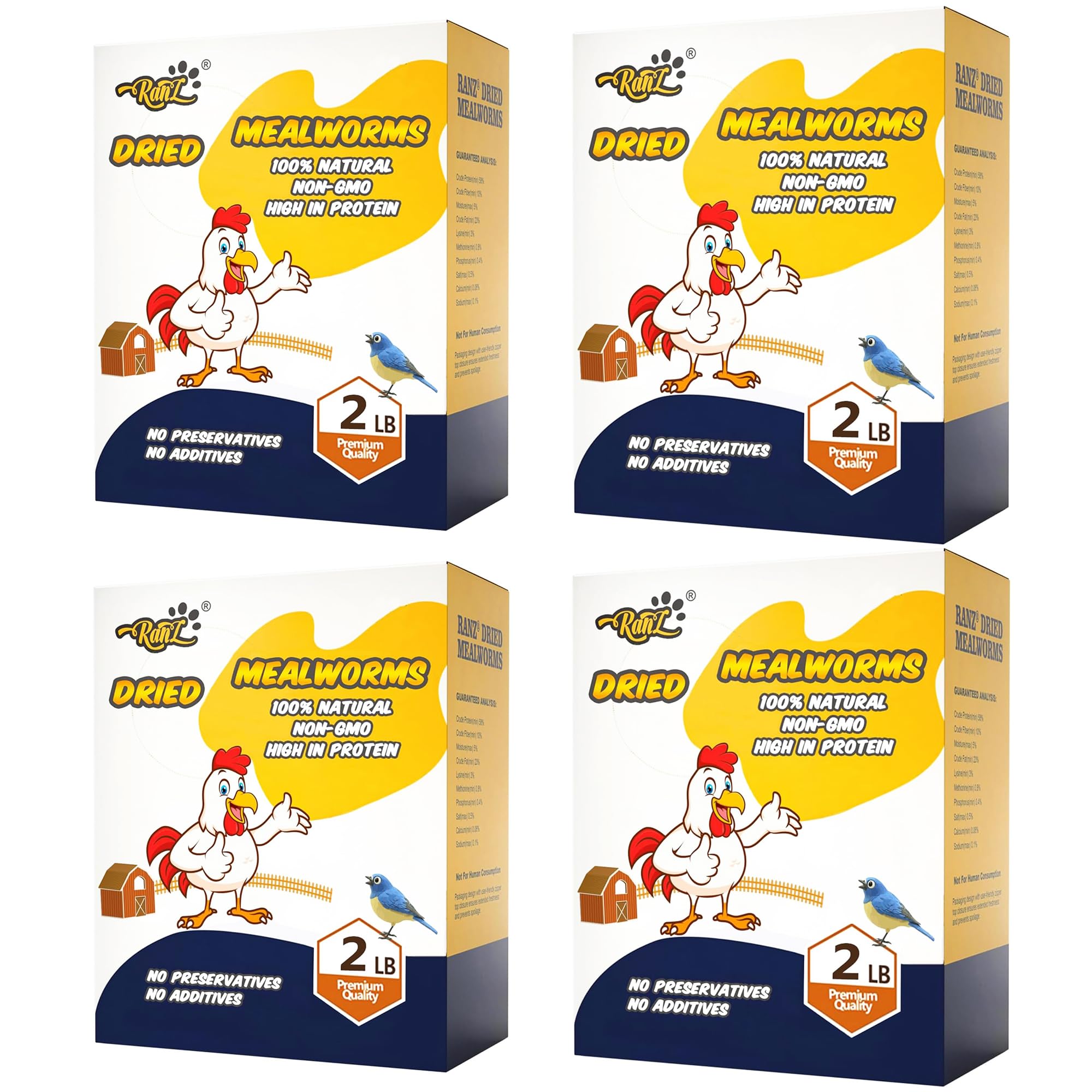 RANZ 8LBS Non-GMO Dried Mealworms for Chickens, High Protein Meal Worms, Premium Chicken Feed, Whole Large Mealworms for Blue Birds, Ducks, Fish