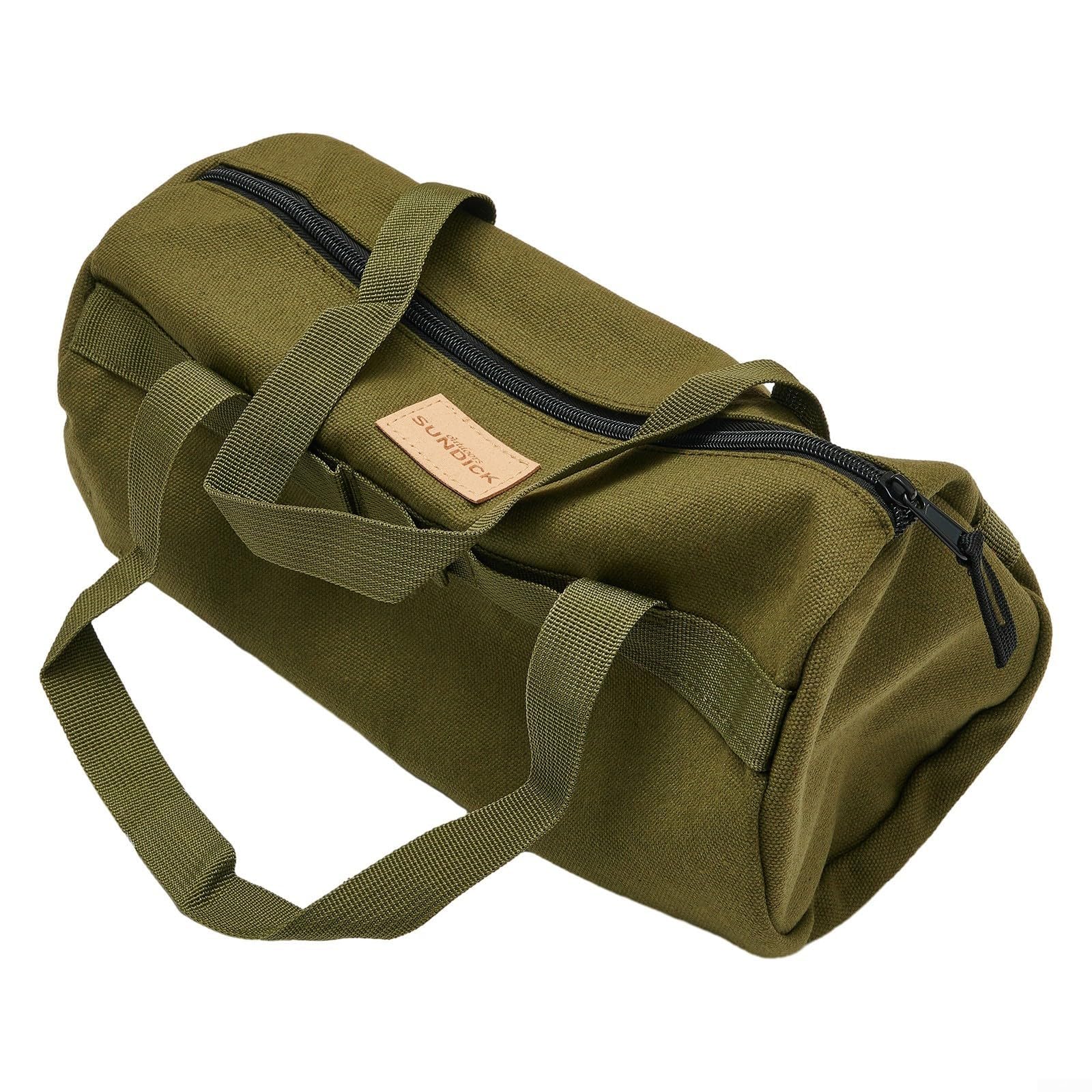 MIKMLYZE Canvas Tent Peg Storage Bag, Double Layer Thickened Ground Nail Organizer with Handle for Camping Hiking, Holds Short & Long Stakes Hammer Rope, (Army Green)