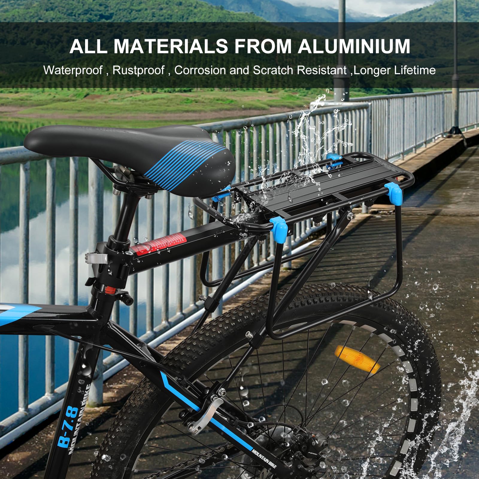 Mimoke Portapacchi bicicletta in lega di alluminio regolabile con riflettore per MTB, 24-29 pollici, chiusura rapida e montaggio, carico massimo 50 kg