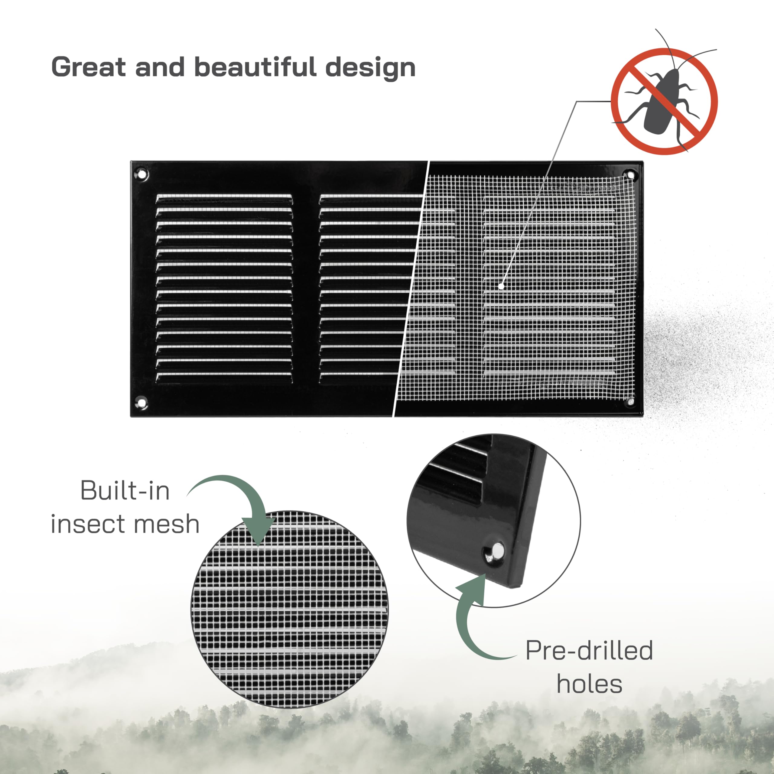 Vent Systems 300 x 150mm / 12'' x 6" Inch Air Vent Cover Black Metal Air Return Grill with Built in Pest Guard Screen HVAC Vent Cover for Home Improvement Vent Duct Cover - Image 3