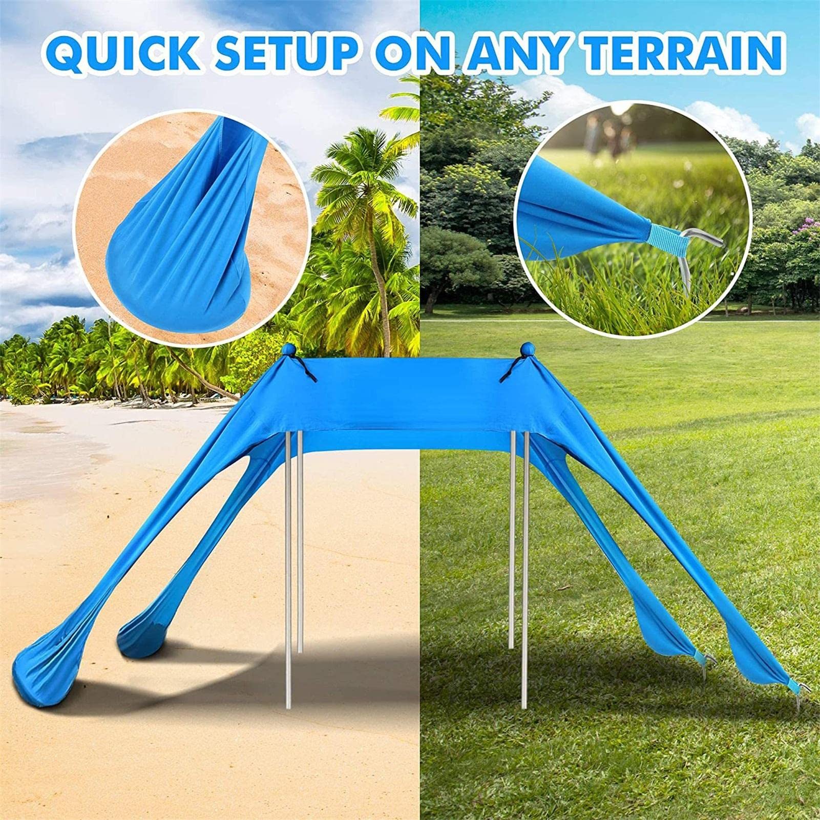 Tenda Da Spiaggia Pop Up 3.4x3.4m | Protezione UPF80+ | 4 Pali Alluminio | Portatile Per Picnic Campeggio - Foto 12