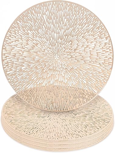 Miniatura 1 de Mosayt Juego de 12 manteles individuales redondos de Navidad, manteles individuales metálicos de vinilo dorado, lavables, fáciles de limpiar,