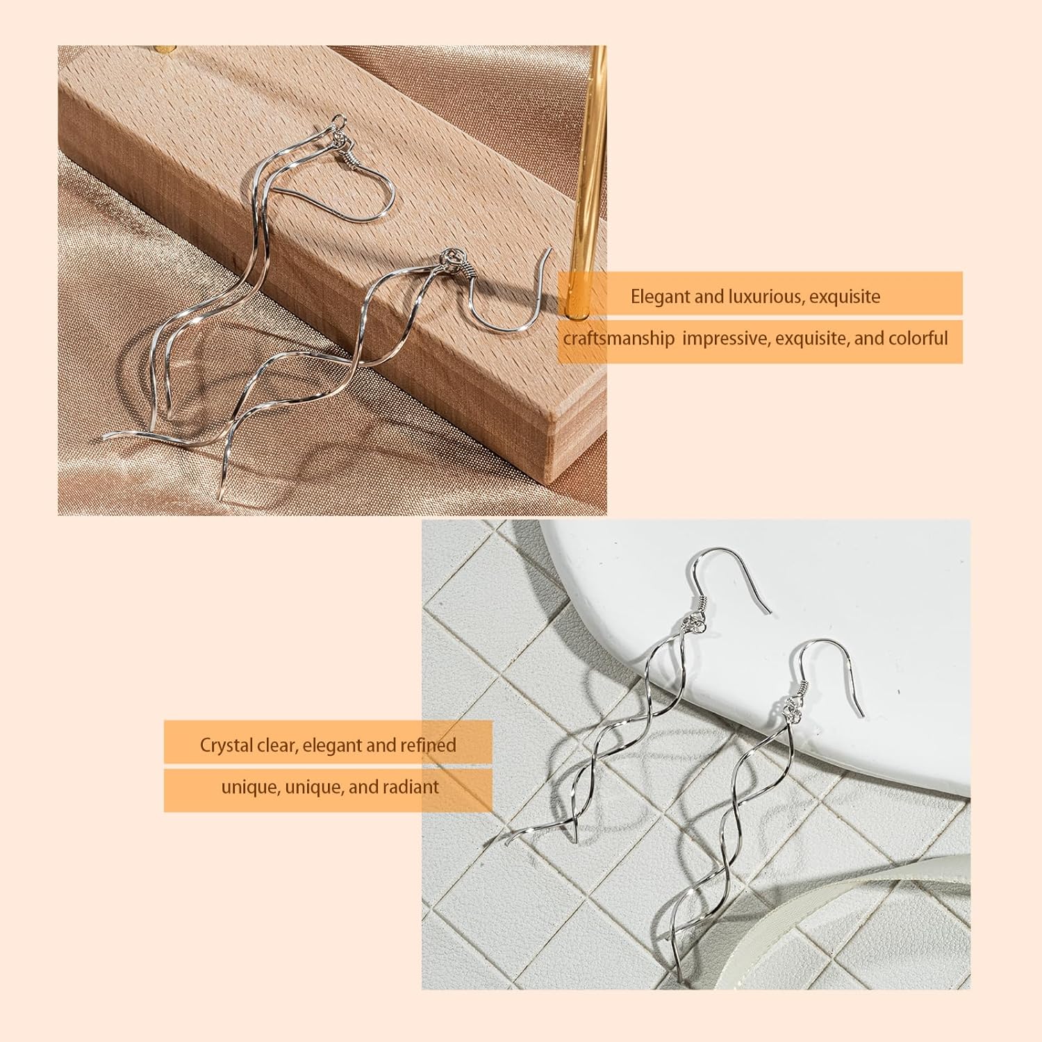 Sterling Silver Spiral Long Wire Earrings, Handmade Twisted Linear Hypoallergenic Dangle Drop Earrings, Gift for Women - Image 2