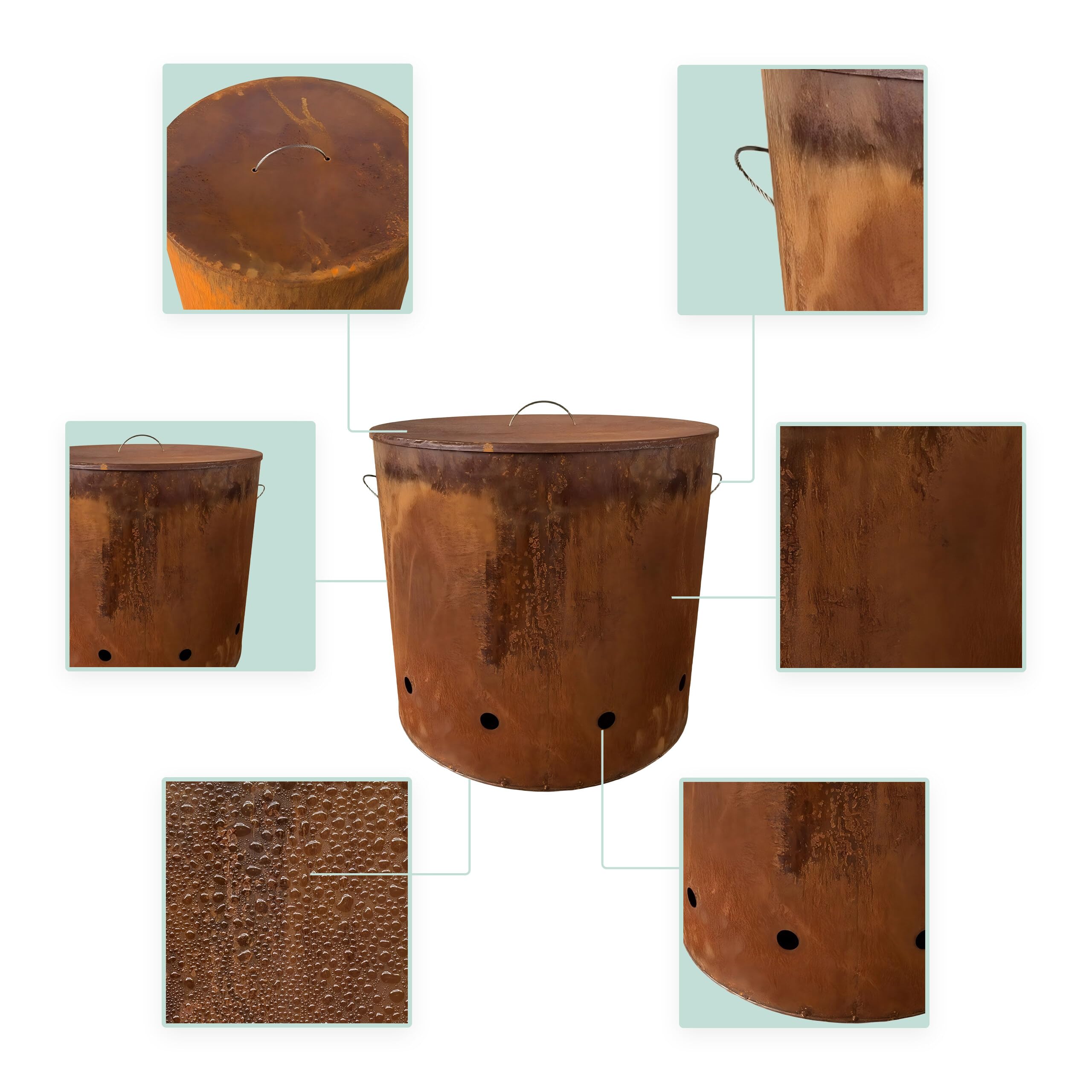Relaxdays Tonneau à feu en Acier Corten, Aspect rouillé, H45xD49,5cm, brasero avec Couvercle, Brun rougeâtre XL