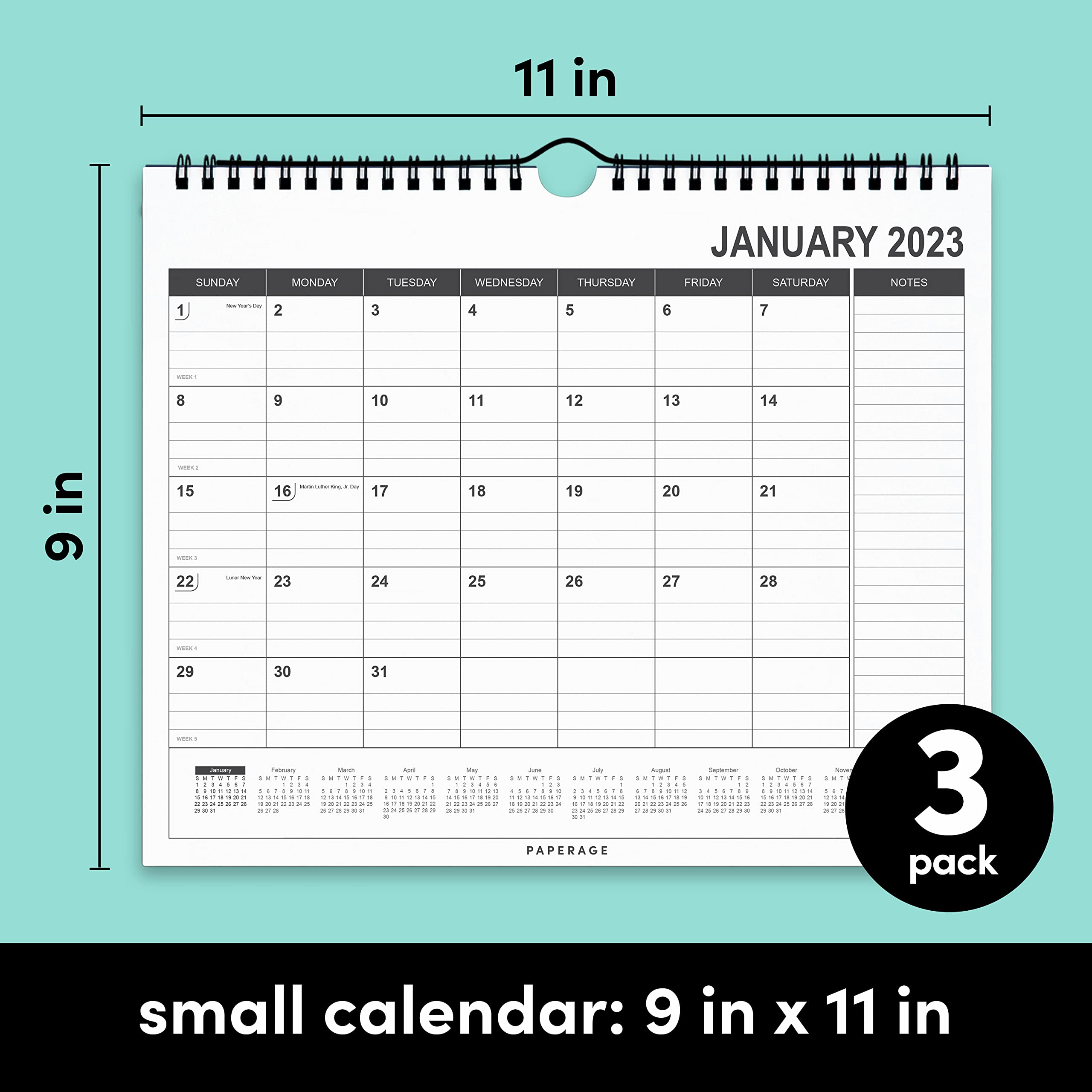 PAPERAGE Calendar 202412 Month, (Black & White), 3 Pack