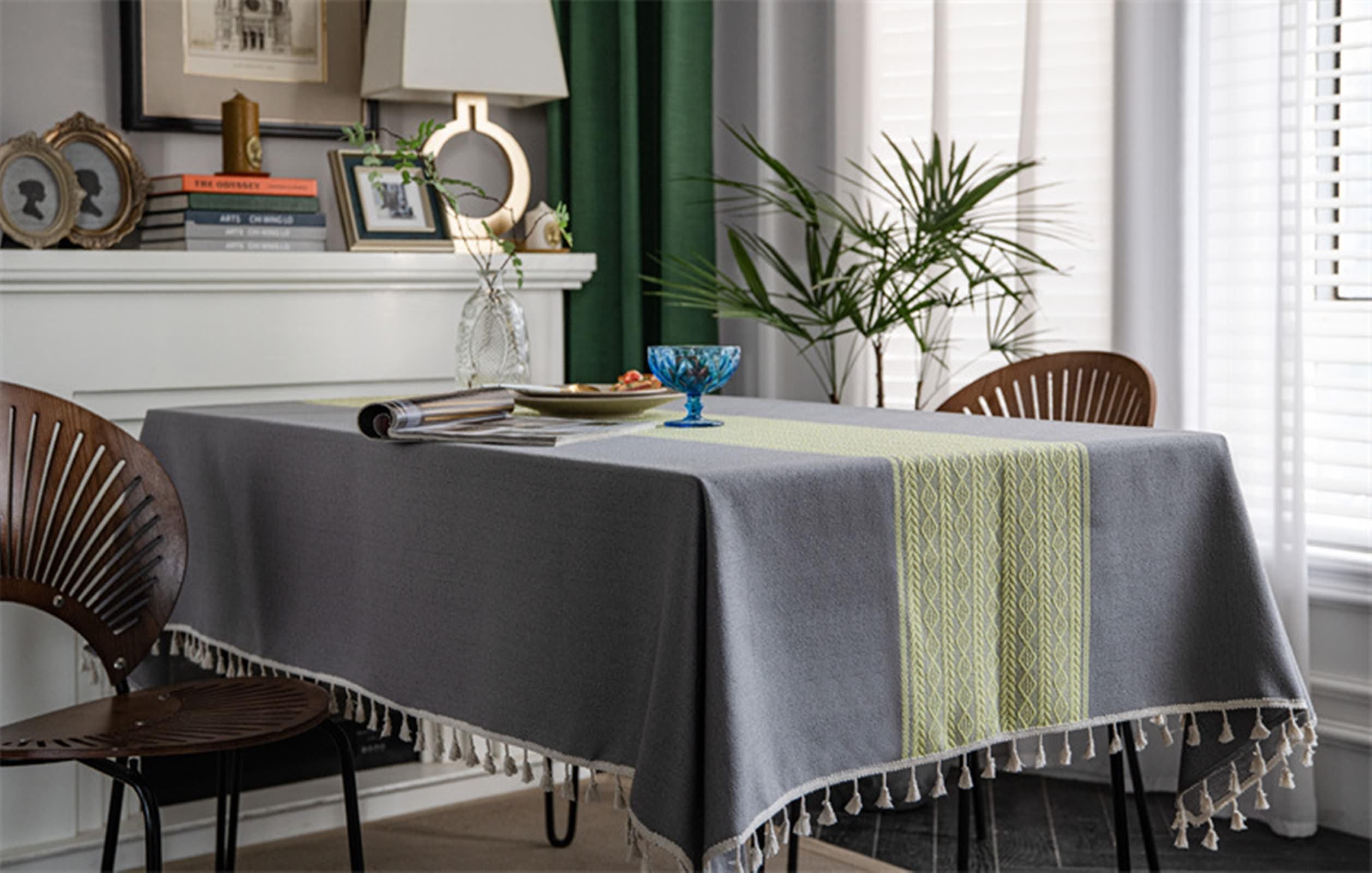 Daesar Manteles Mesa Salon Rectangular,Mantel Poliéster Mesa Empalme con Borlas Mantel Decorativo Gris,140x180CM(71x55Inch)