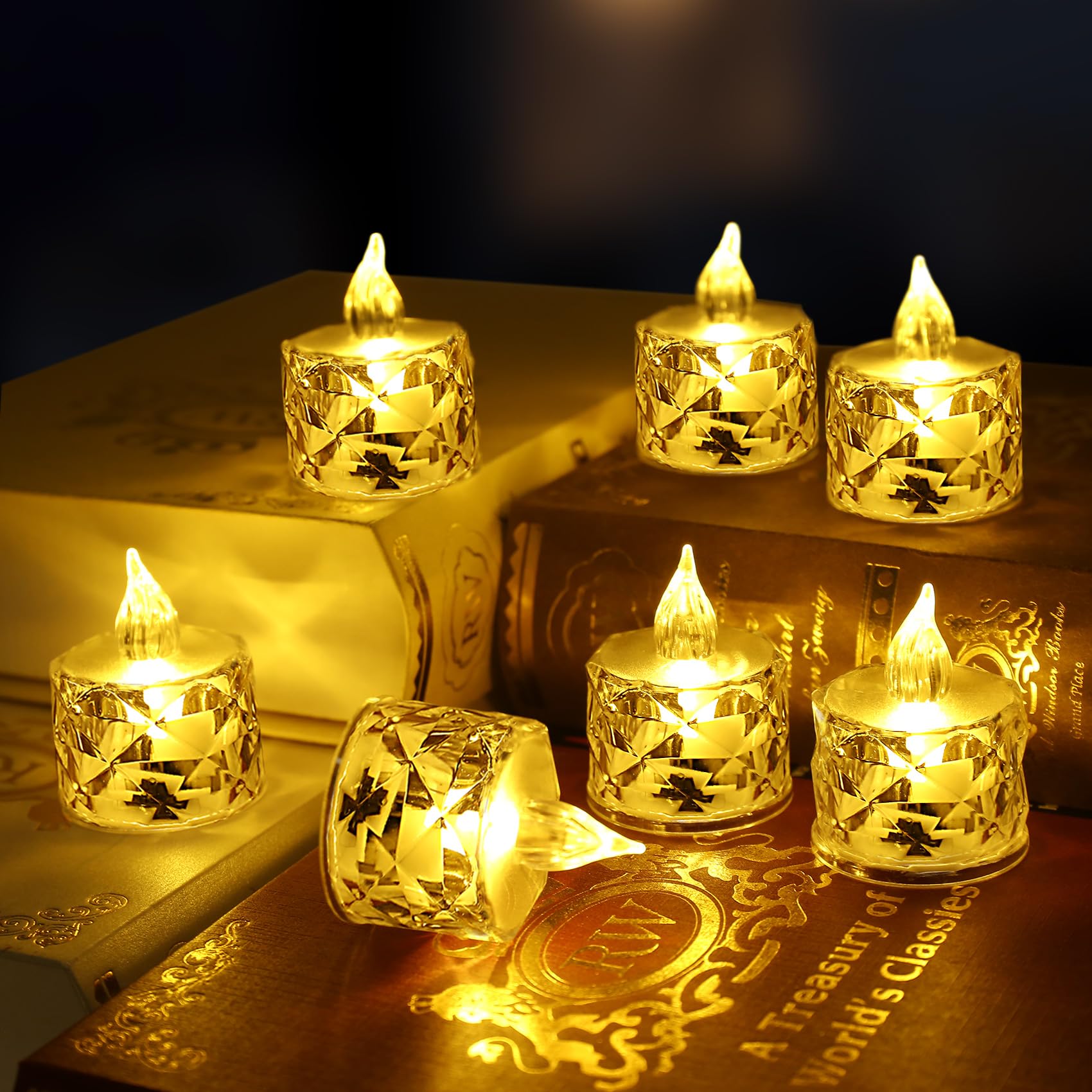 Tsudoku Realistic and Bright Battery Operated Flameless LED Tea Lights Candles, Crystal Electric Fake Candles for Halloween Valentine's Day Weddings Christmas Party Festivals Decoration (24pcs-Smal)