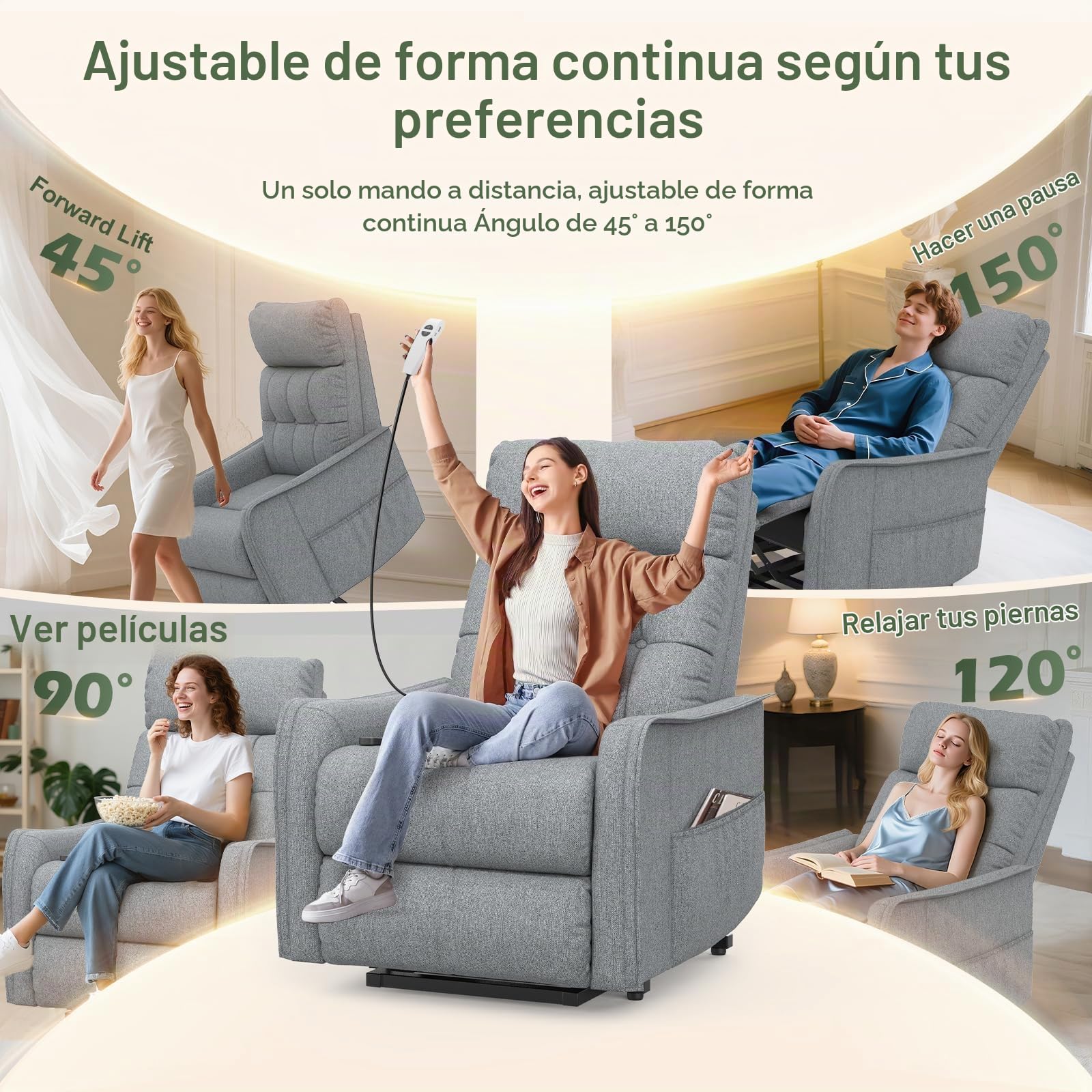 Silla reclinable para Ancianos, elevación eléctrica y sillón reclinable con Masaje y Calor, reposapiés extendido, Silla reclinable con 2 Controles remotos para Sala de Estar