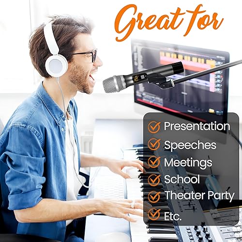 Miniatura 6 de Pyle, Kit de sistema inalámbrico UHF, portátil, profesional, funciona con pilas, dinámico, unidireccional de mano, transmisor de micrófono