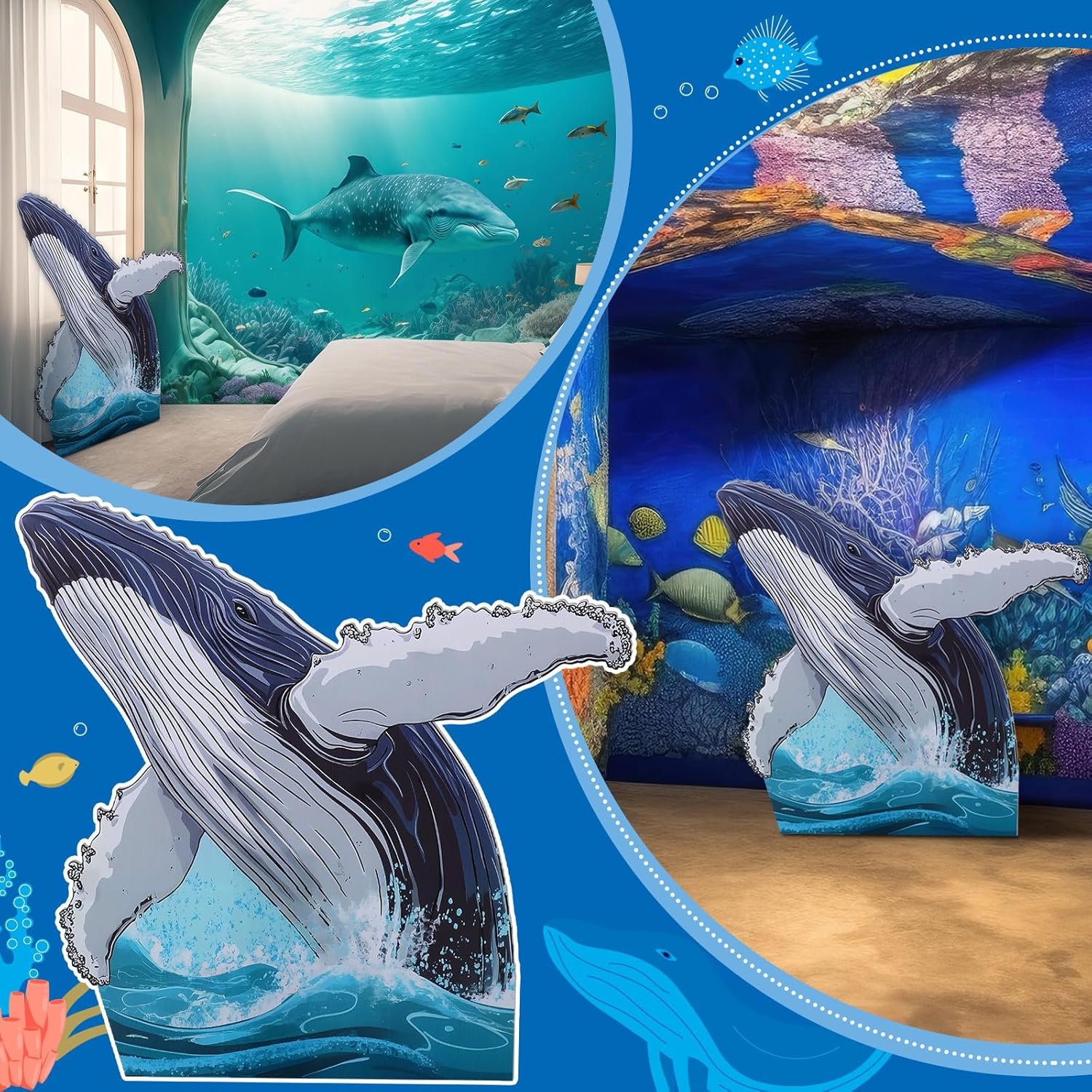 3.3 ft Large North Vbs Whale Cardboard Cutout Stand up Religious Jonah & The Whale Photo Prop Stand up 3D Ocean Theme Party Decoration Standup Cutout for Ocean Decor Vbs Sunday School Supplies
