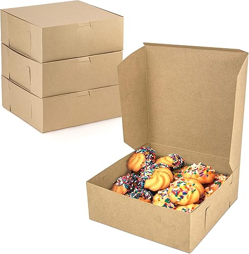 Miniatura 8 de Paquete de 25 cajas de pastelería  Caja de panadería marrón de 9 x 9 x 3 pulgadas para galletas cartón de papel kraft compostable para embalaje de