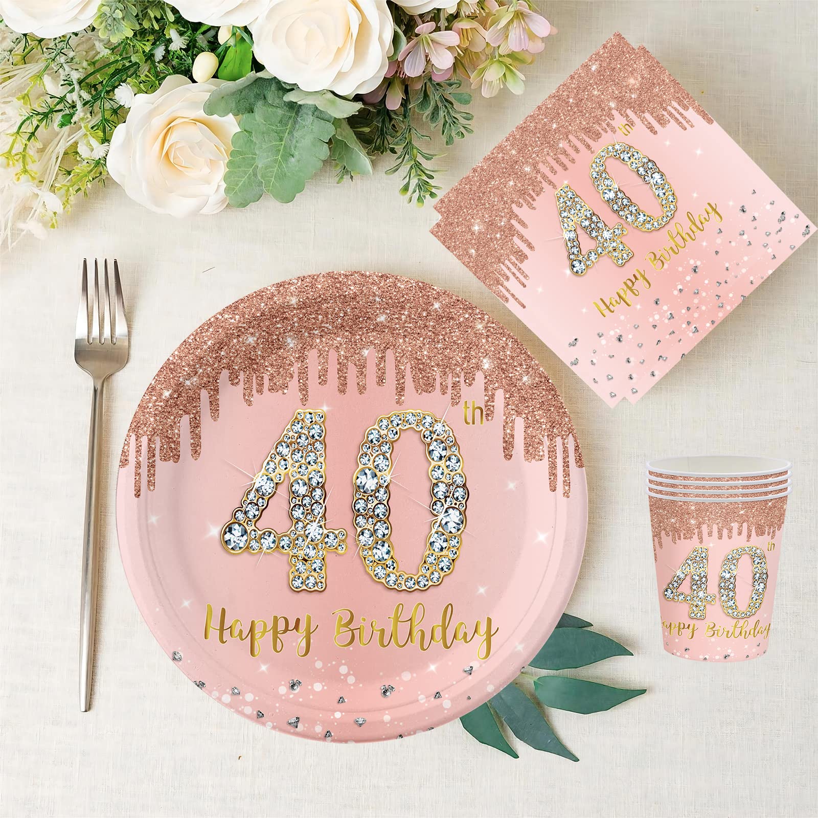40 Stück Happy Birthday Servietten In Roségold – 33x33 Cm, Papierservietten Mit Motiven Für Geburtstagsdeko