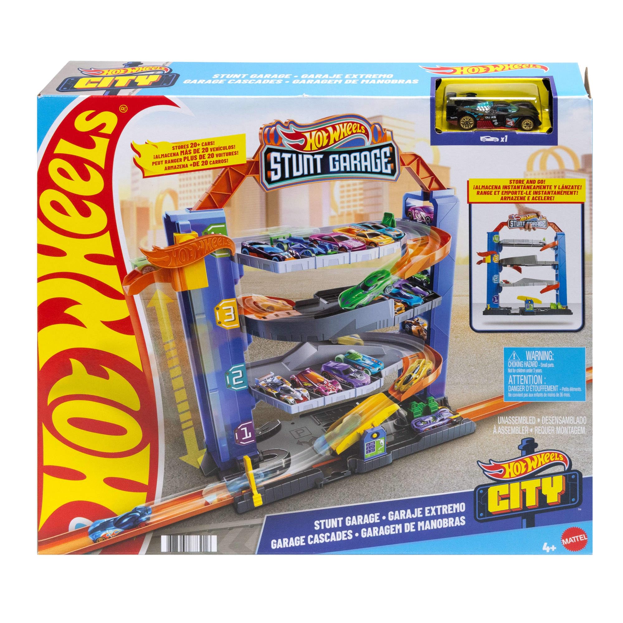 Hot Wheels GNL70 - Hot Wheels City Stunt Garage-Spielset, Geschenk für Kinder von 3 bis 8 Jahren, mit Aufzug zu den oberen Ebenen, lässt Sich mit Anderen Sets verbinden