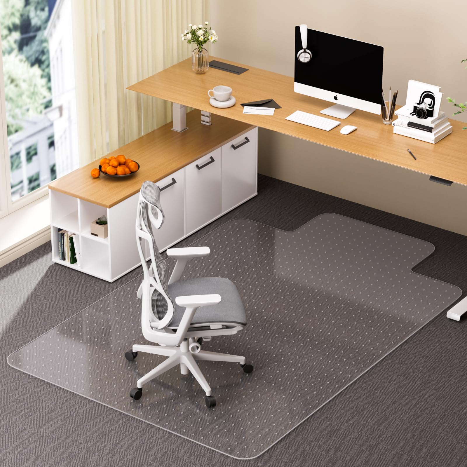 Photo 1 of Office Chair Mat for Carpet with Lip, 40" x 50" Clear Plastic Heavy Duty Desk Floor Protector, Low Pile Carpet Saver Mat for Rolling Chairs, Smooth Glide Computer Chair Mat for Office or Home