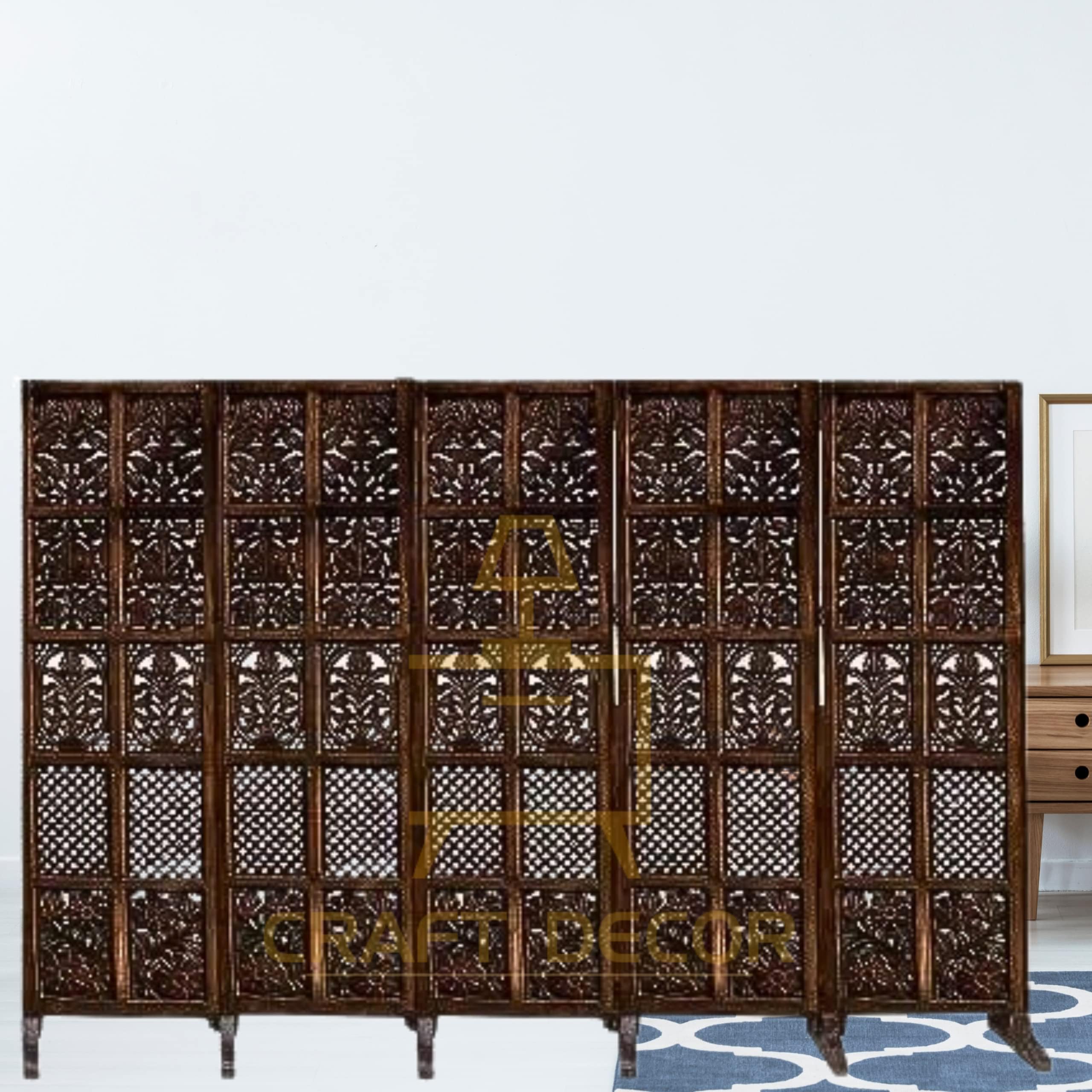 Wooden Room Partition for Living Room, Wood Screen Separator and Wooden 5 Panel Room Dividers Wall Panels with Stands for Living Room/Bedroom/Office/Restaurant/Saloon(Brown)