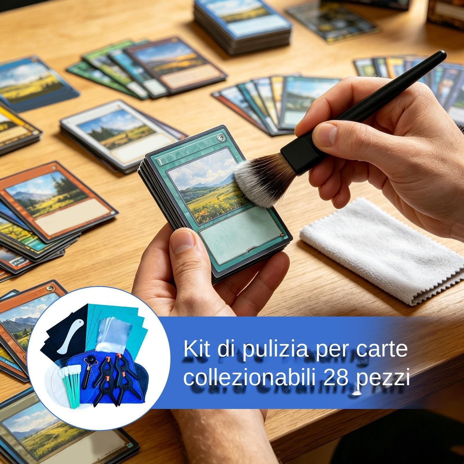 Kit di pulizia carte collezionabili da 28 pezzi, kit di pulizia carta e kits di appiattimento carte sportive, adatto per la cura delle carta classificate e bordi appiattiti