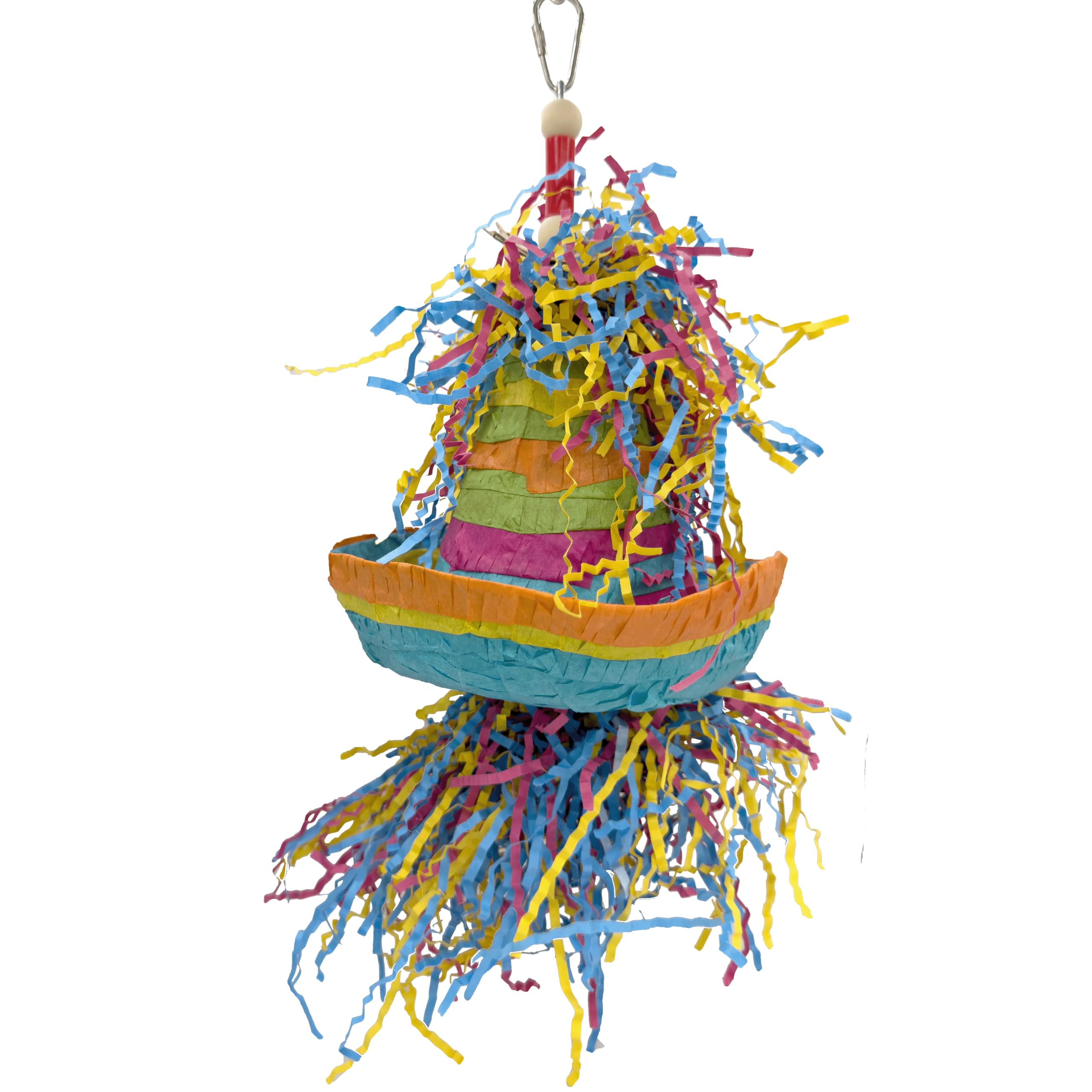 Impeckable Bird Toys 2198 Rainbow Hat Pinata Shreddable Hanging Bird Toy with Crinkle Paper Rings Foraging Enrichment Interactive Cage Accessory for Medium Parrots Conures African Greys