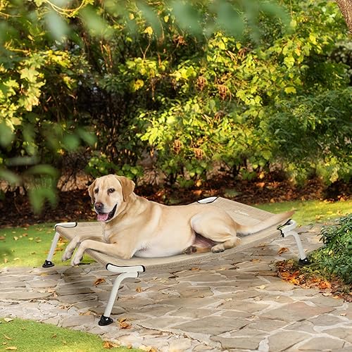 Miniatura 6 de Veehoo CWC2303B - Cama elevada curvada y refrescante para perros, marco blanco para exteriores, cama para mascotas a prueba de mordidas con malla de