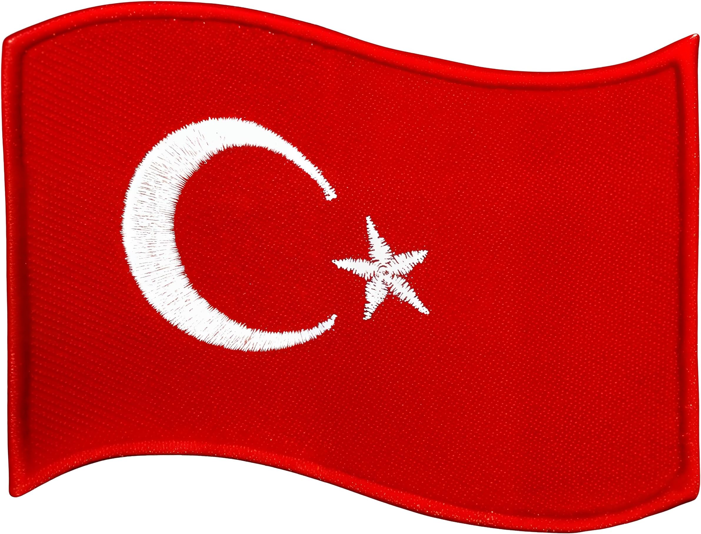 Turkey Flag Iron On Patch 3.03" x 2.36" - Embroidered Turkish Flag Applique - Iron On Sew On Patches for Clothing, Jeans, Backpacks, Clothes, Jackets, Hats
