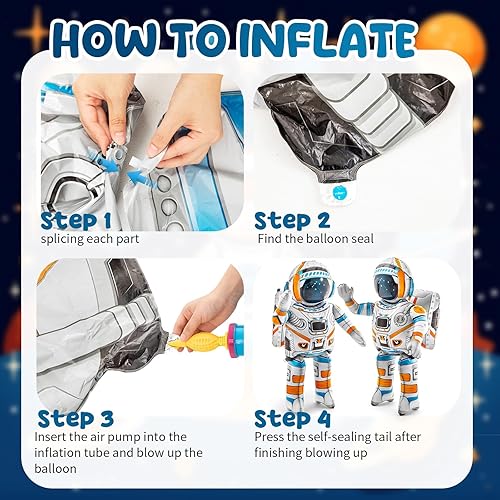 Miniatura 3 de Jenaai 2 globos inflables de astronauta de 53 pulgadas 4D de pie, grandes juguetes inflables de astronauta, globos del espacio exterior,