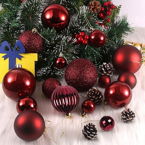 Vista 410 de 18 esferas medianas decorativas navideñas para árbol de Navidad, inastillables, para colgar, color púrpura, 2.5 pulgadas, paquete de 18