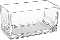 MyGift 7.8 Inch Modern Rectangular Clear Glass Vase - Trough Planter, Succulent Terrarium, Tabletop Centerpiece