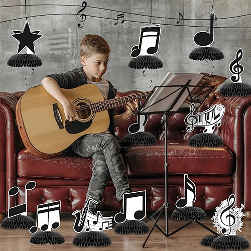Miniatura 7 de Paquete de 12 notas musicales de nido de abeja, centro de mesa, decoraciones de fiesta, notas musicales, decoraciones de feliz cumpleaños, mesas