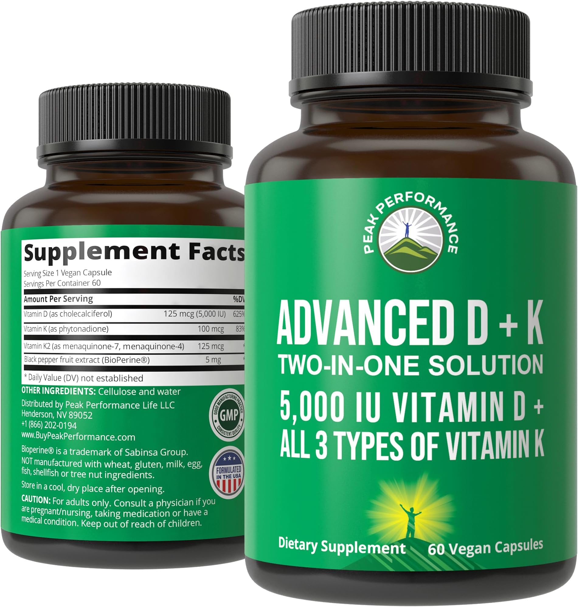 Peak Performance Advanced Vitamin D 5000 IU with All 3 Types of Vitamin K