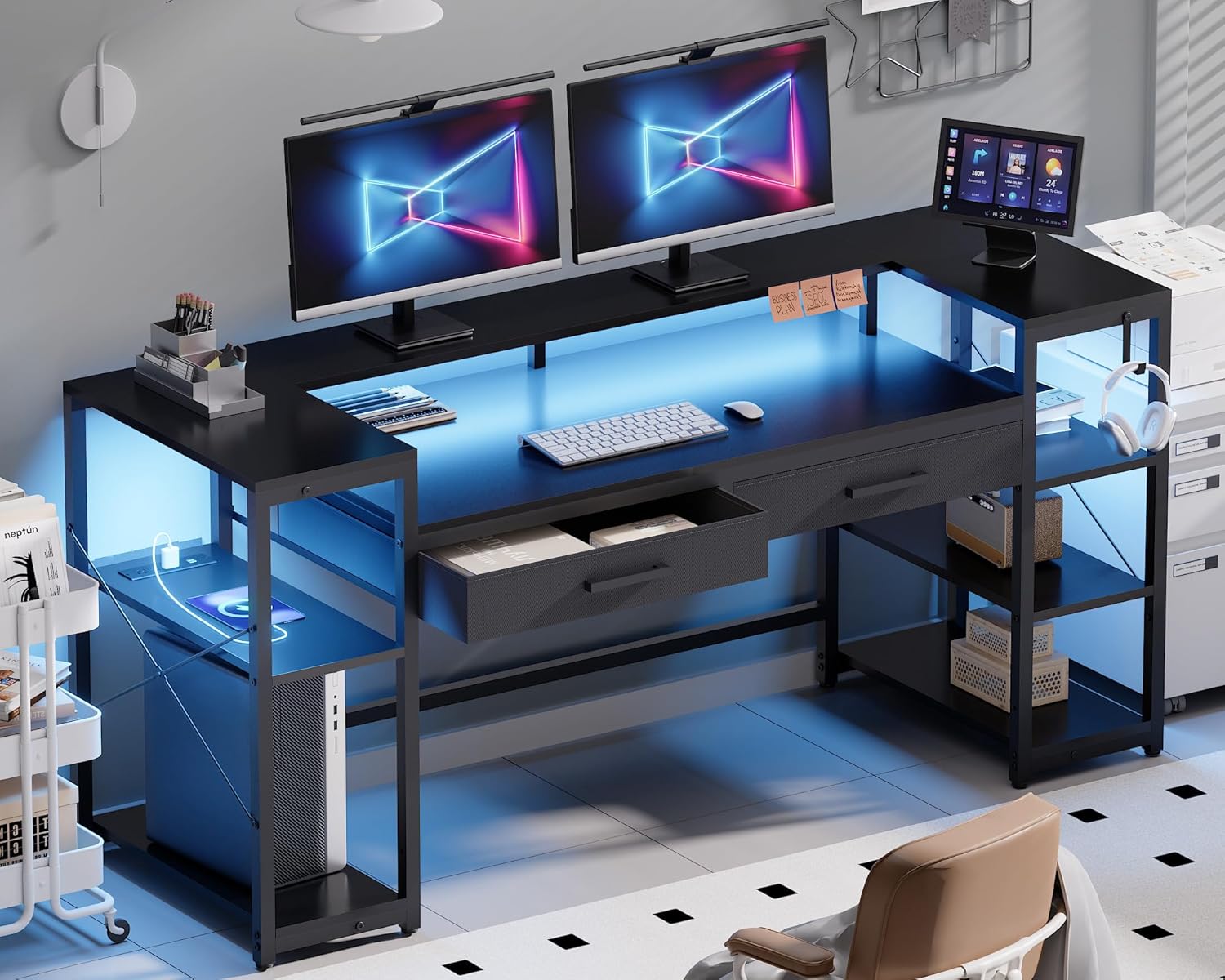 Pamray S15 58-Inch Computer Desk with LED lights and monitor stand
