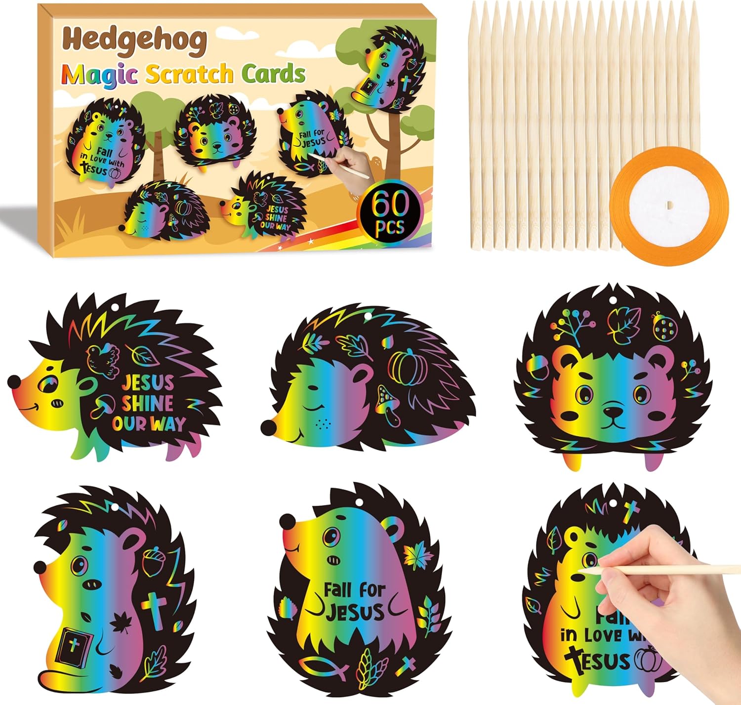 WATINC 120 pcs Fall Scarecrow + Hedgehog Scratch Cards Art