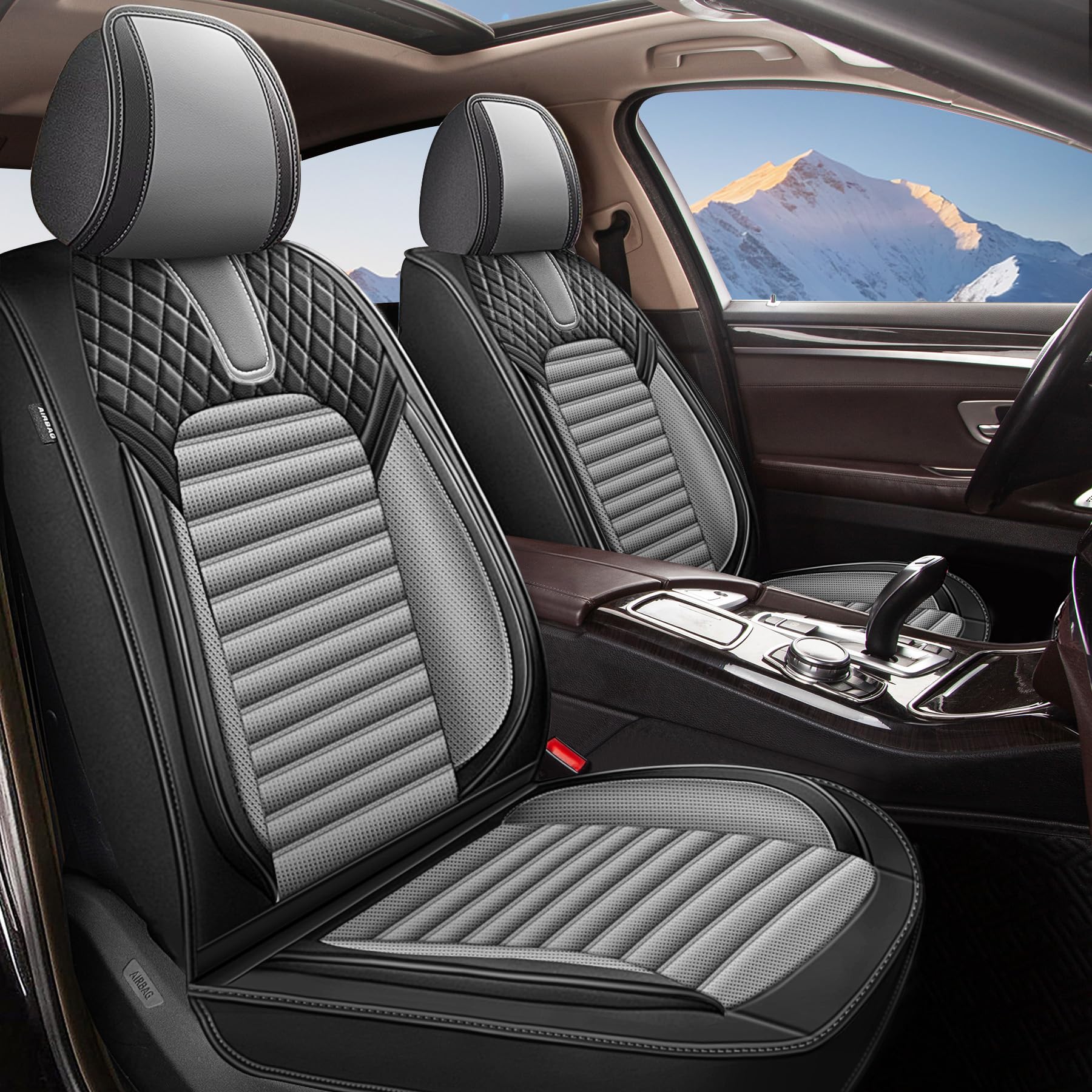 Seat Covers Full Set Fit for Volkswagen Tiguan 2009-2025 Breathable and Waterproof Car Seat Covers 5 Seat Leather Seat Covers（Black&Grey）