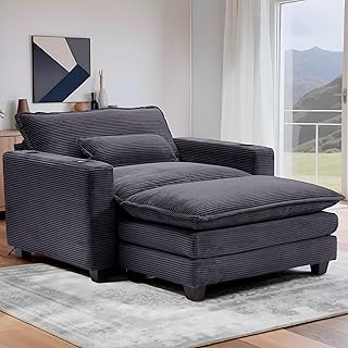 Corduroy Oversized Chair with Ottoman - 41