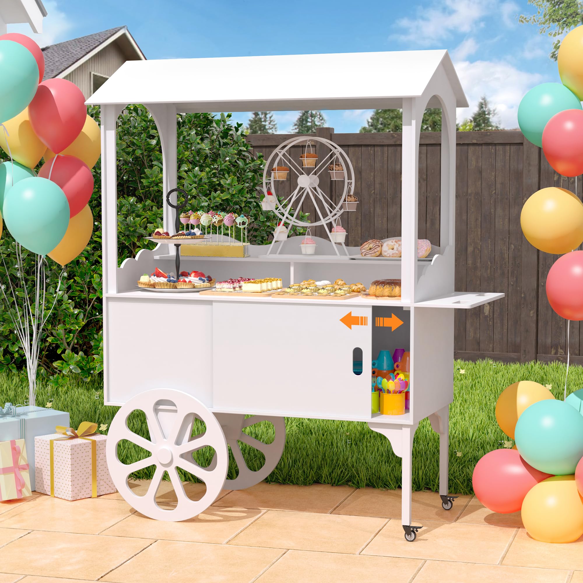 GDLF Candy Cart for Party - Cake Stand - Dessert Cart with Wheels & Storage Cabinet for Wedding, Baby Shower, Birthday & Party Decor