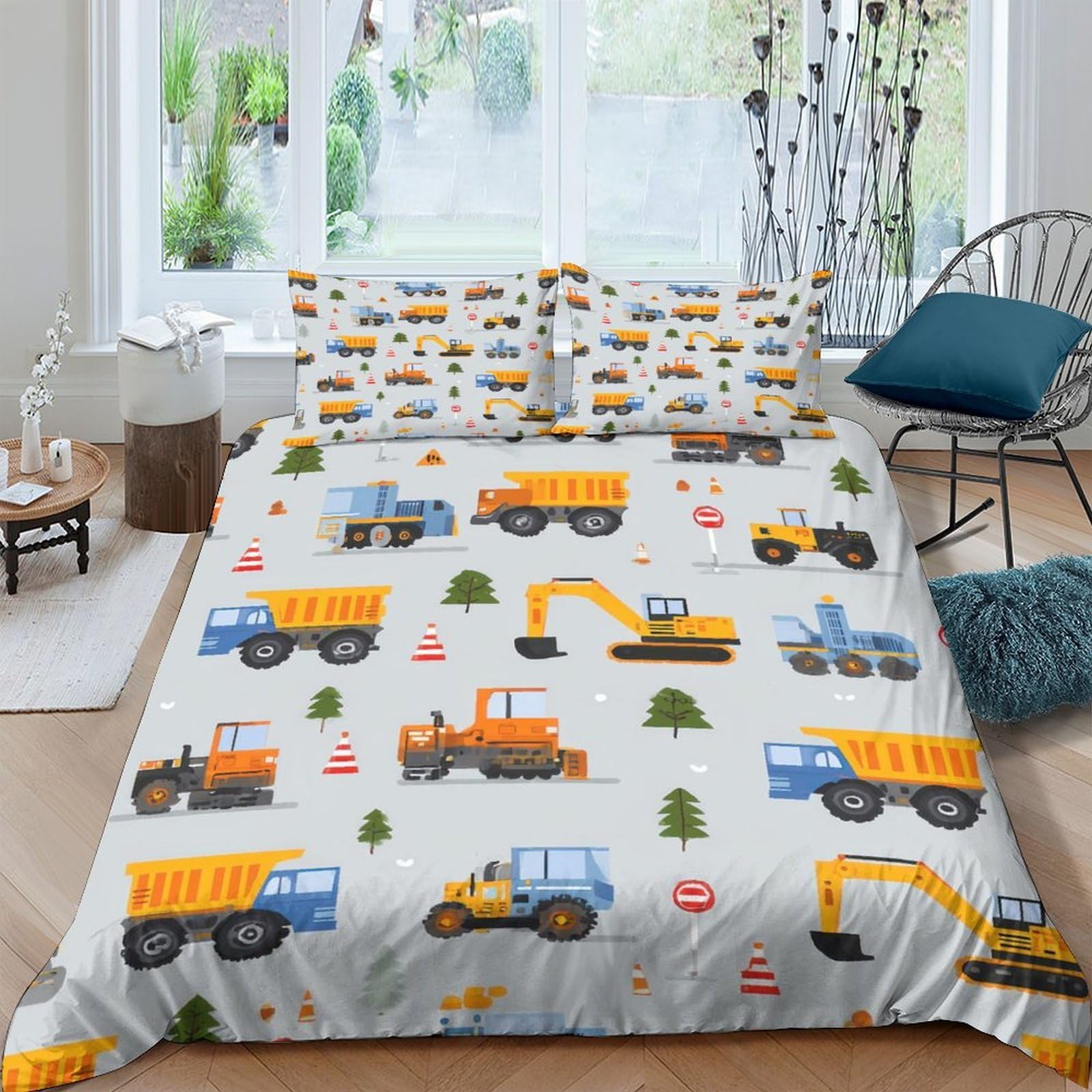 Ctjqhvkz Style-6 3D Printed Construction Trucks Fitted Sheet Microfiber Soft Breathable Excavator Bed Cover For Bedroom Guest Room Decor Single（135X200cm）