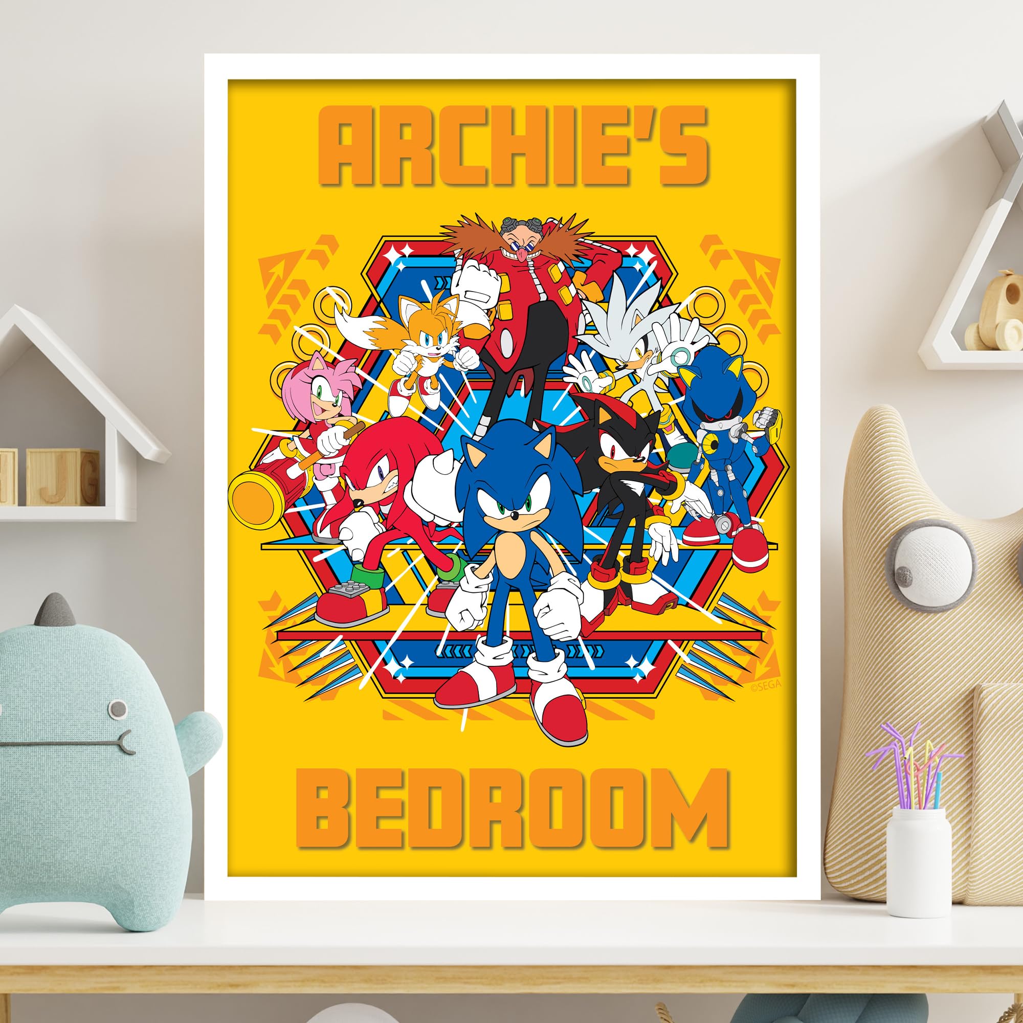 Themed Sonic The Hedgehog Print - Sonic Group Hexagon Personalised Poster Wall Art (42cm x 59.4cm - A2)